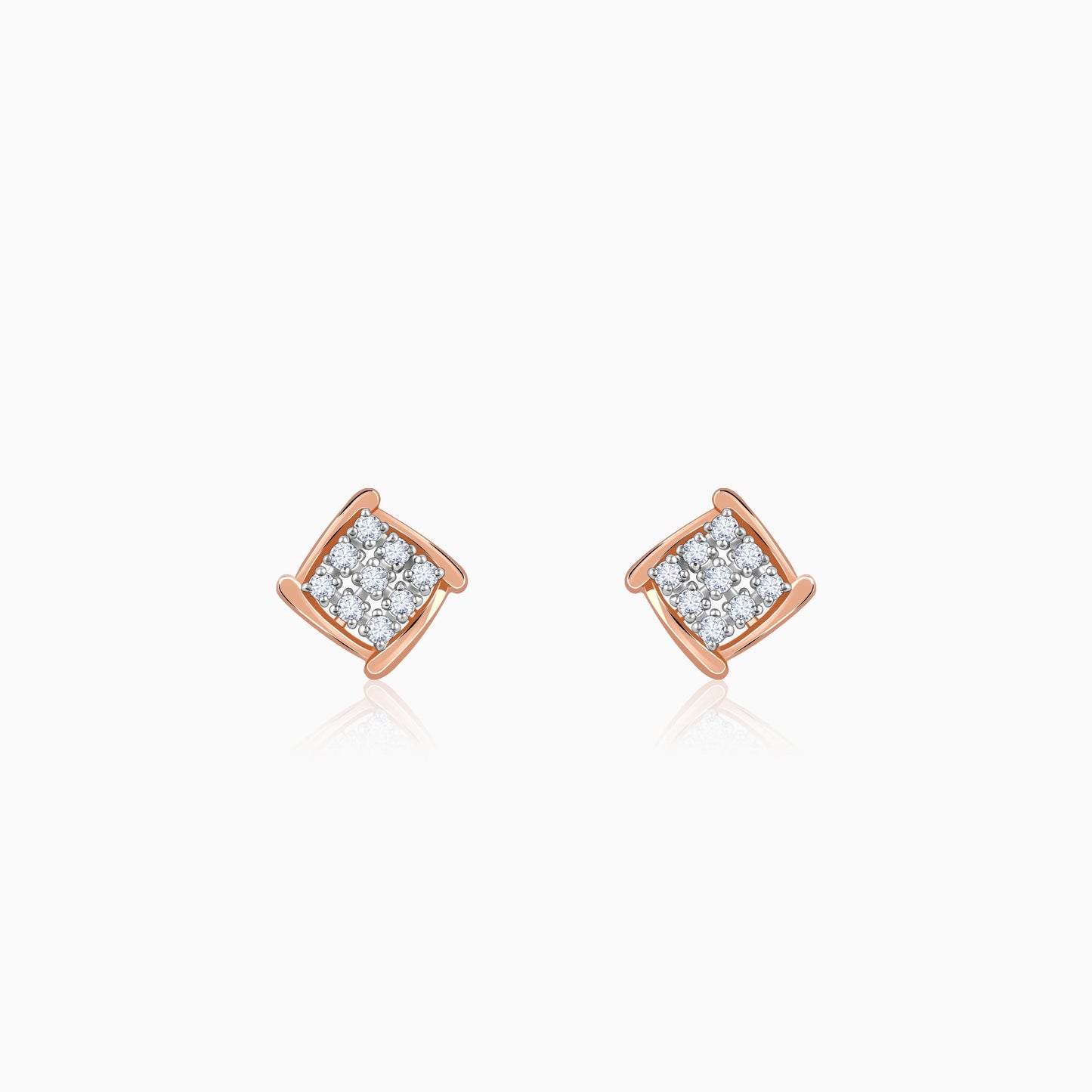 Rose Gold Sparkling Square Lab Grown Diamond Earrings