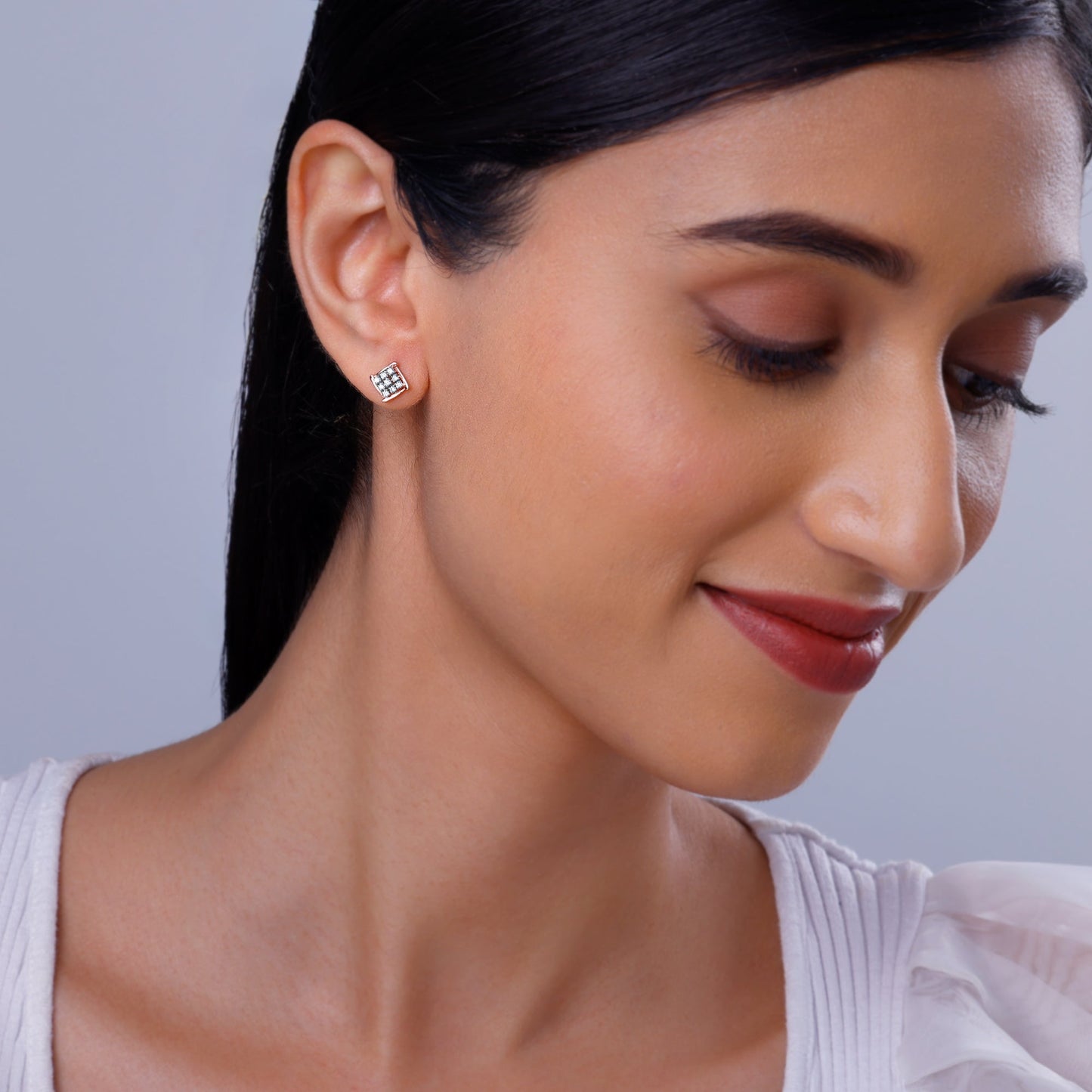 Rose Gold Sparkling Square Lab Grown Diamond Earrings