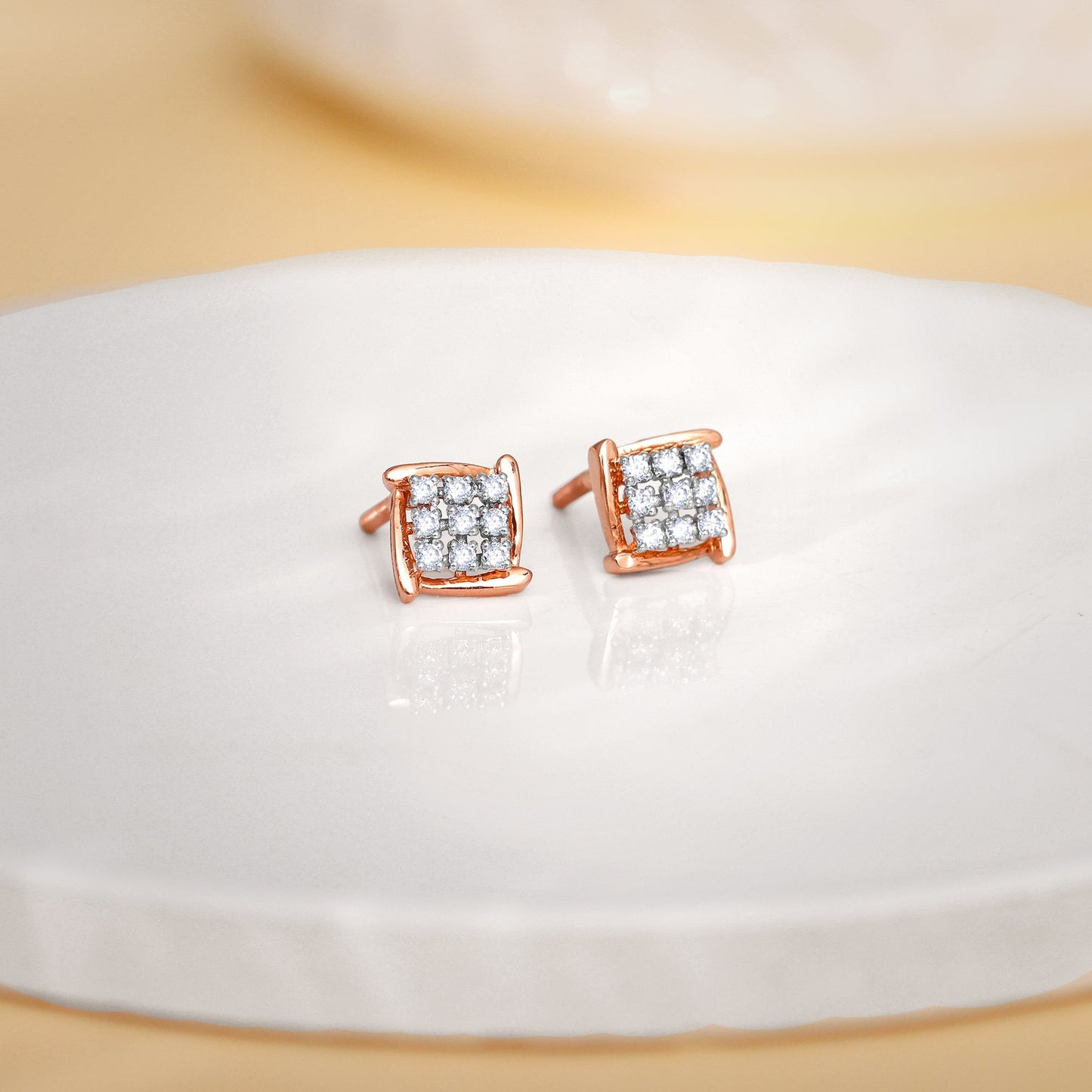 Rose Gold Sparkling Square Lab Grown Diamond Earrings