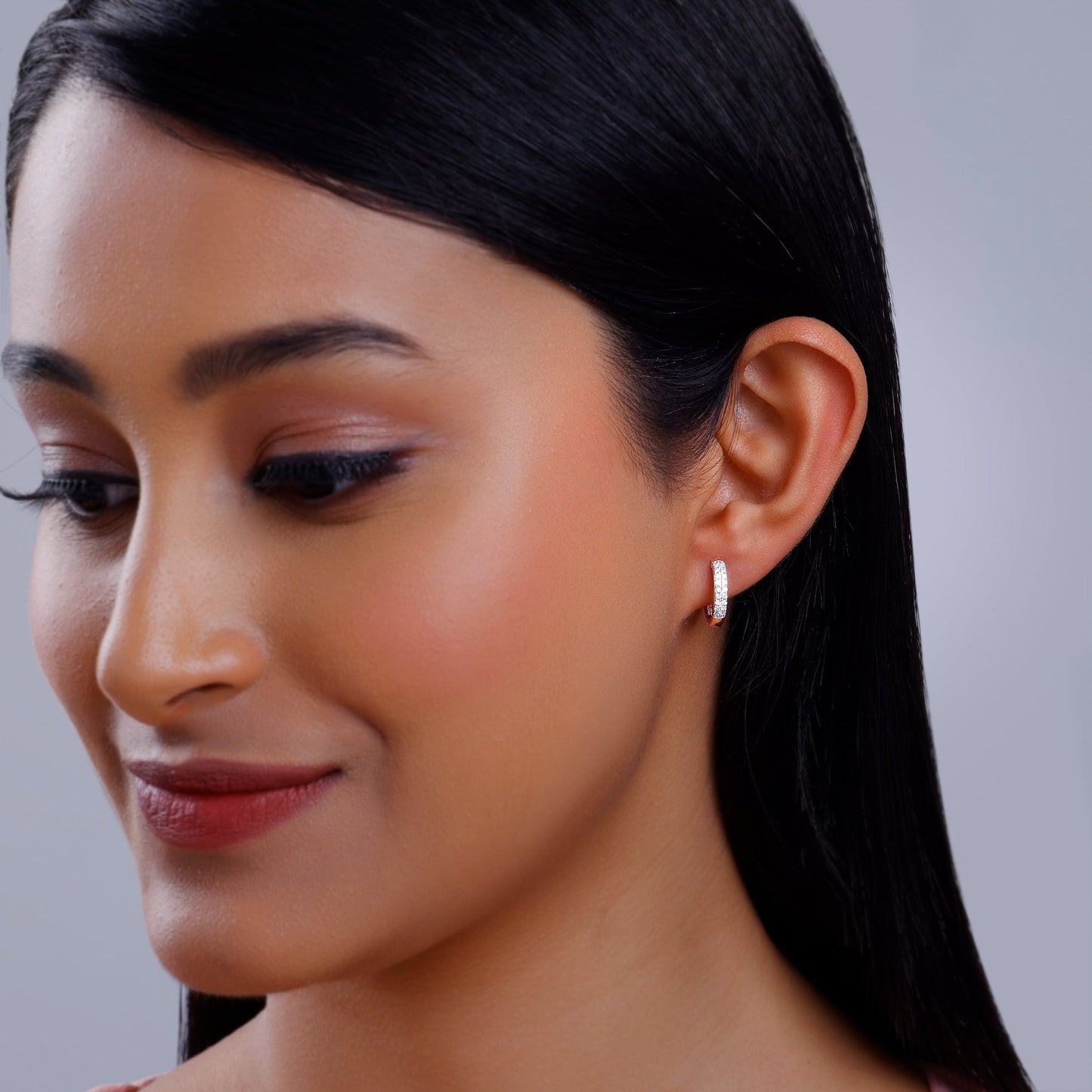 Rose Gold Huggies Lab Grown Diamond Earrings