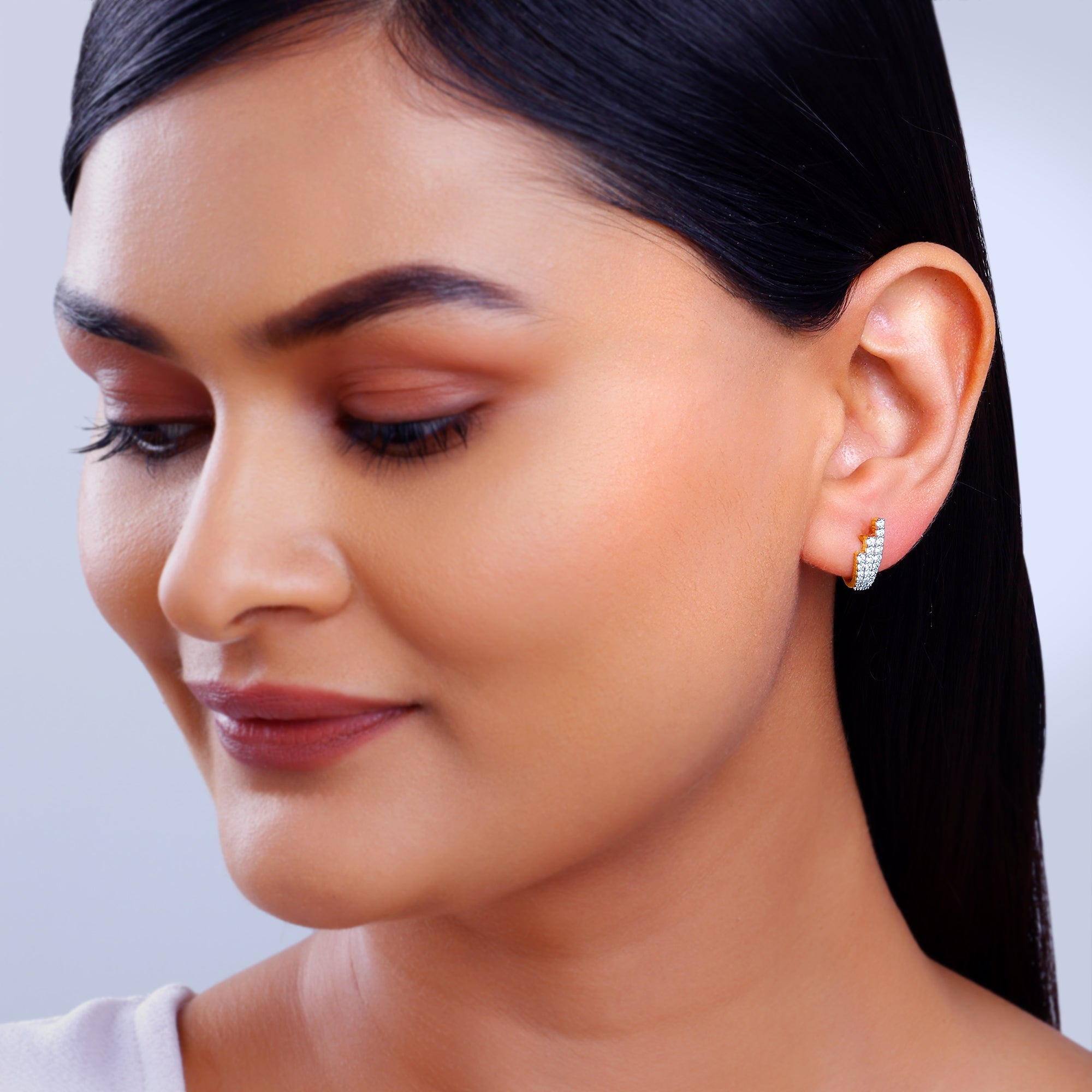 Gold Lumiere Lab Grown Diamond Semi Hoop Earrings