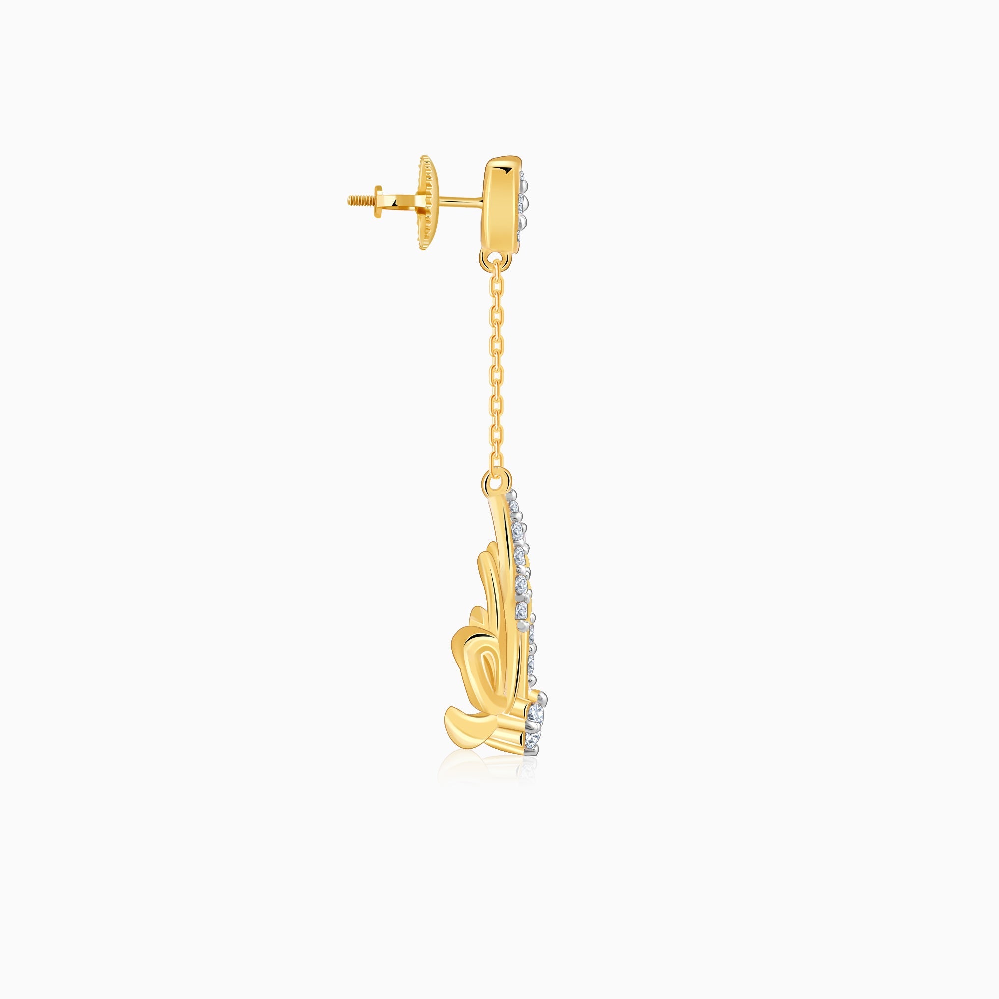Gold Lotus Lab Grown Diamond Dangler Earrings