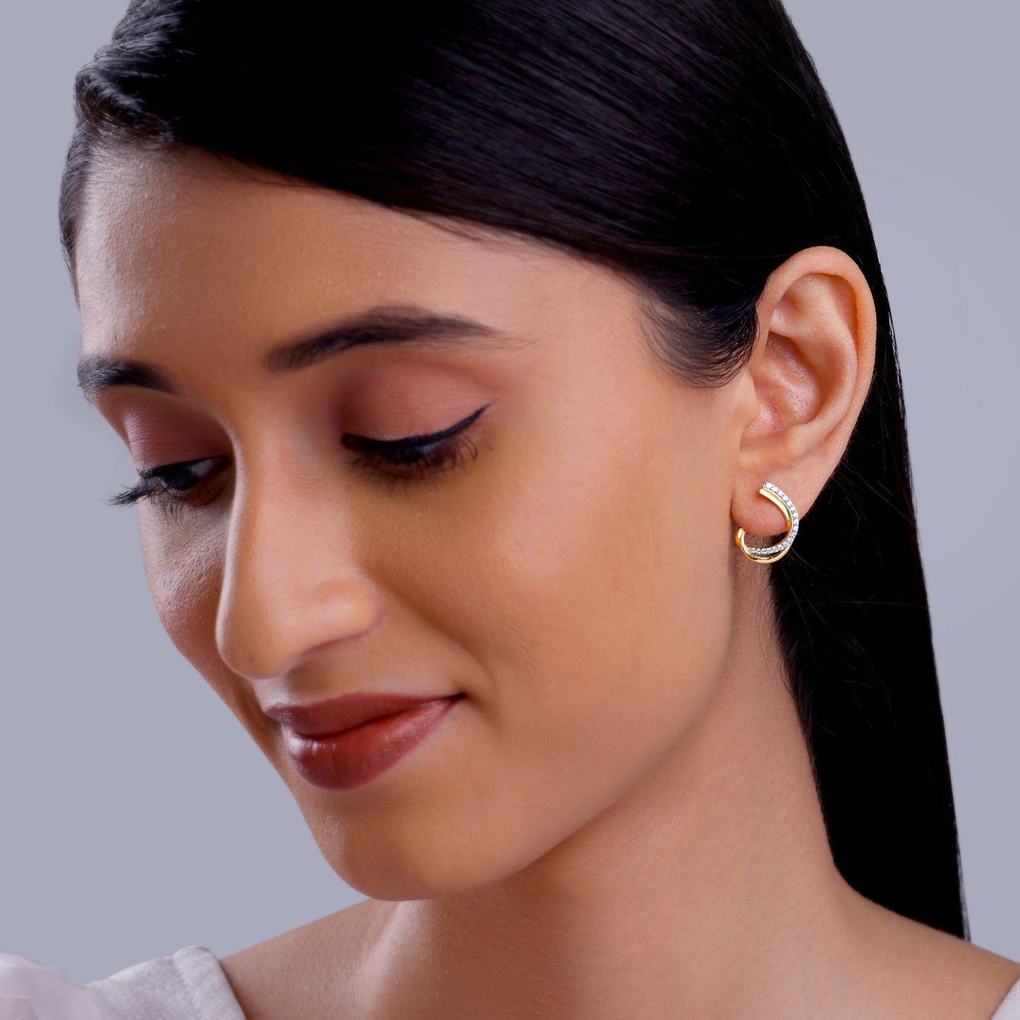 Gold Diana J-hoop Lab Grown Diamond Earrings