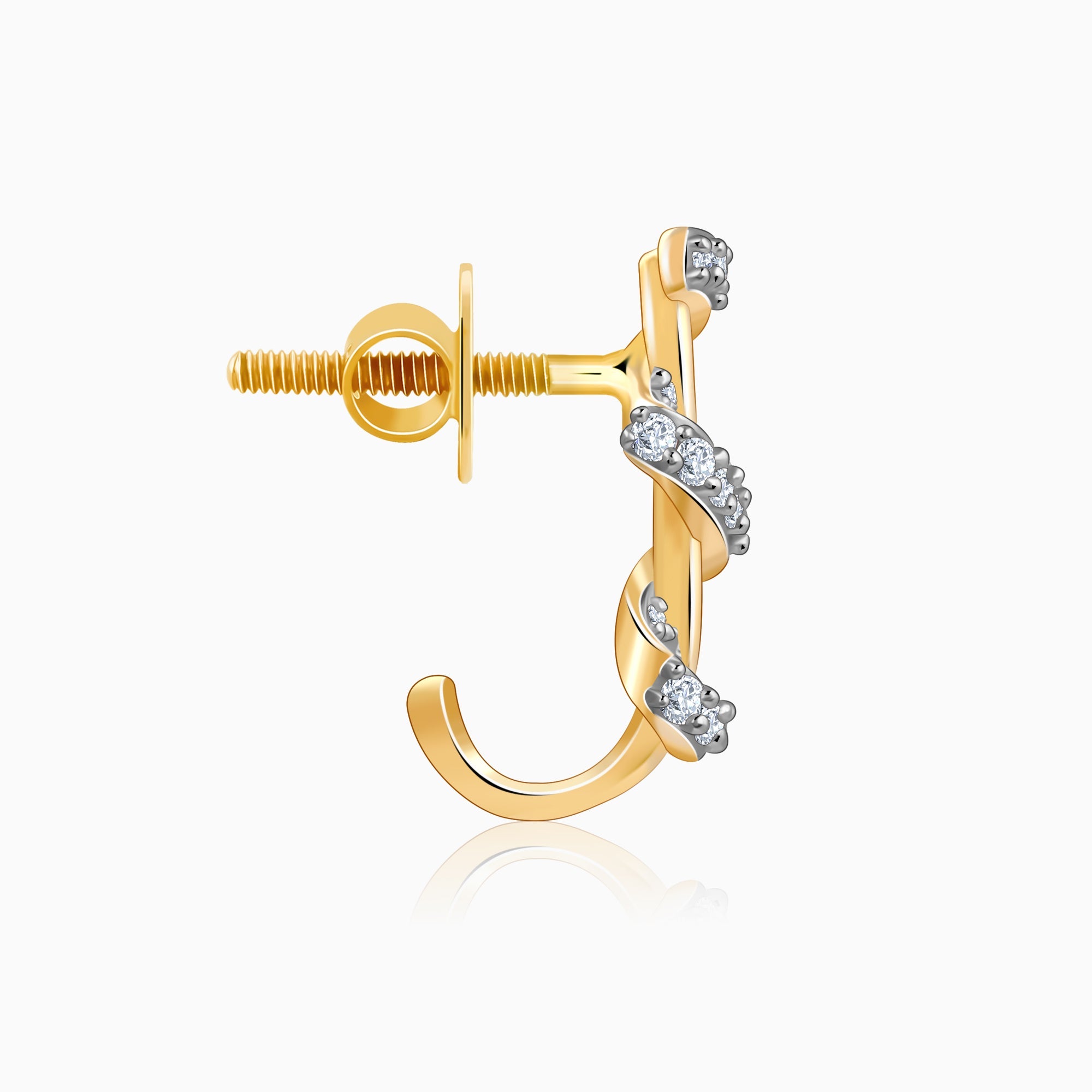 Gold Spiral Flair J Hoop Lab Grown Diamond Earrings