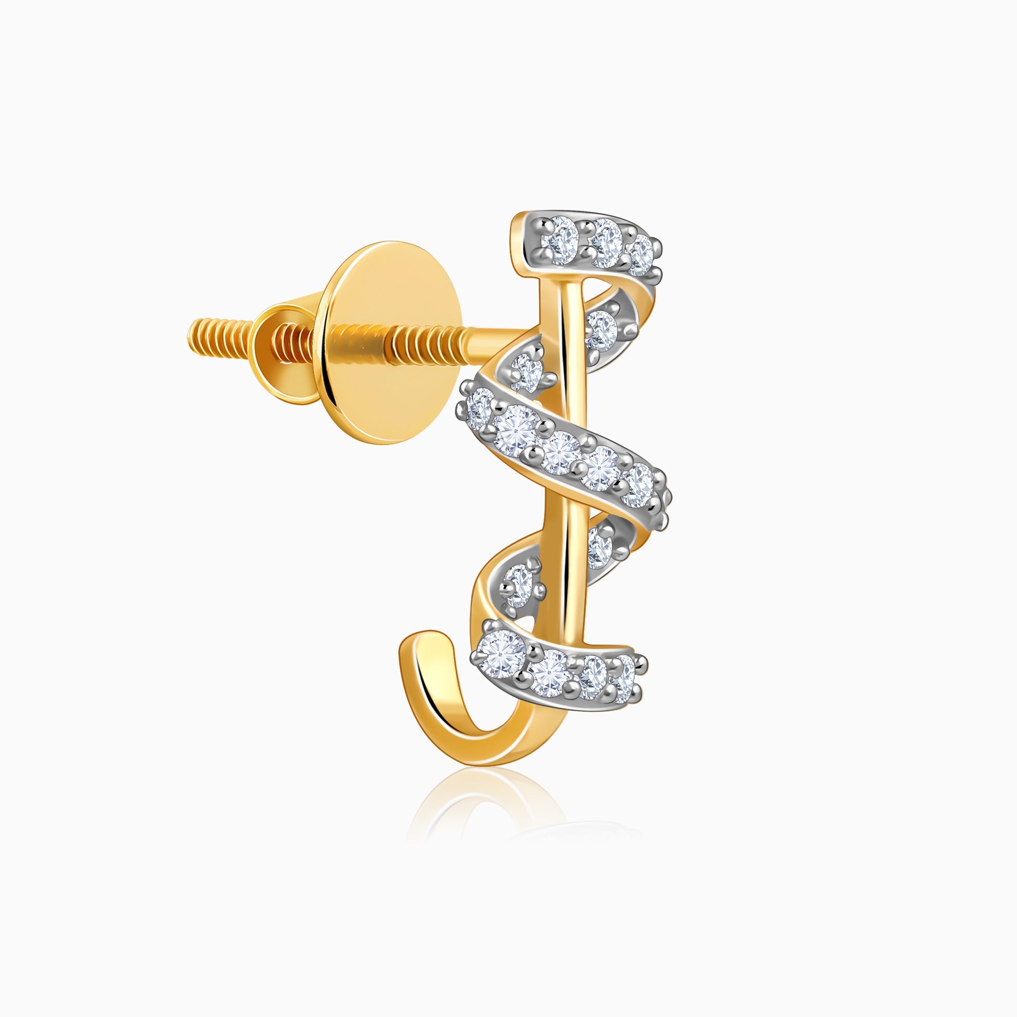 Gold Spiral Flair J Hoop Lab Grown Diamond Earrings