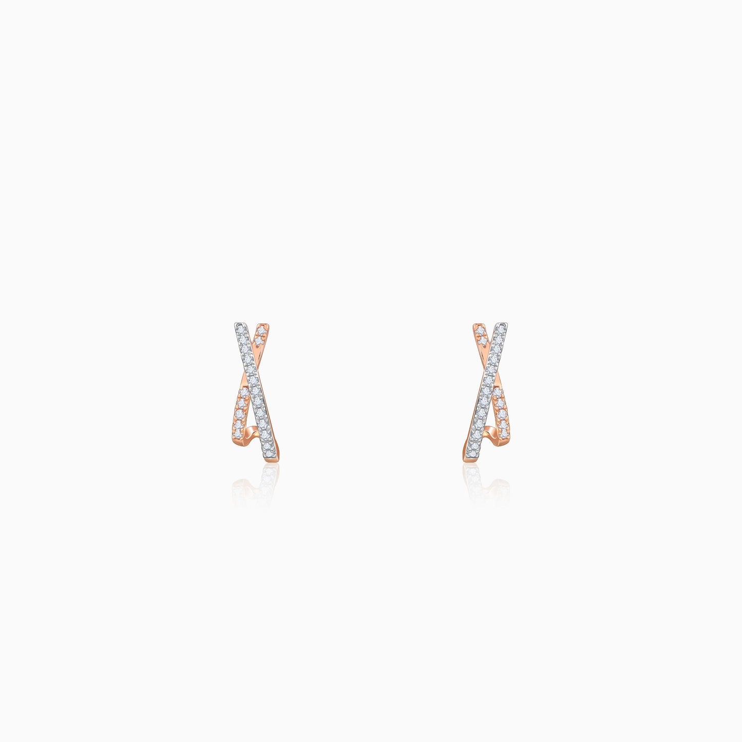 Rose Gold Cross Lab Grown Diamond J Hoop Earrings