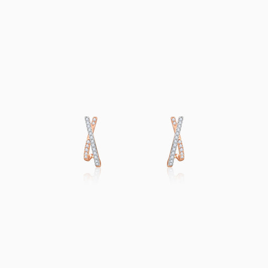 Rose Gold Cross Lab Grown Diamond J Hoop Earrings