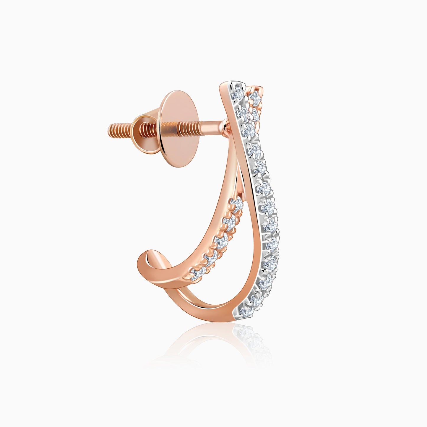 Rose Gold Cross Lab Grown Diamond J Hoop Earrings