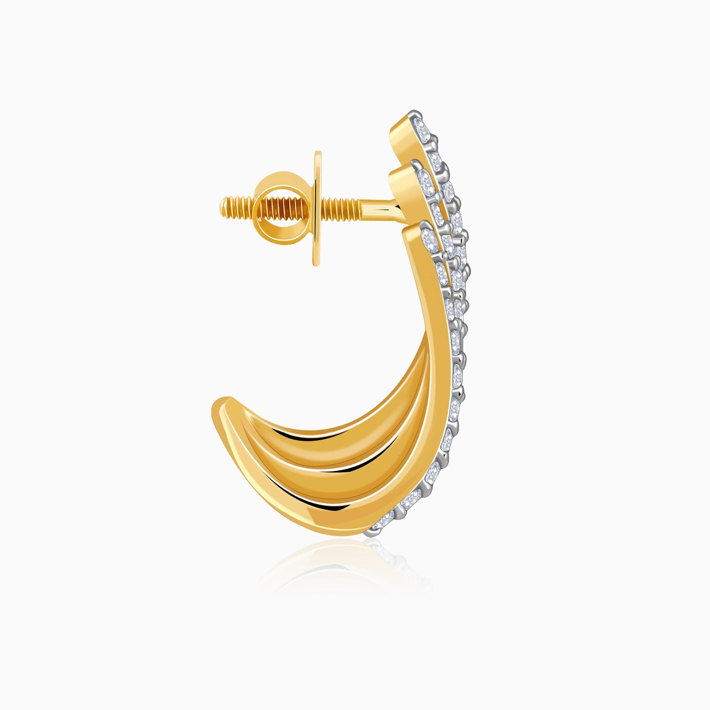 Gold Divine Feathers J Hoop Lab Grown Diamond Earrings