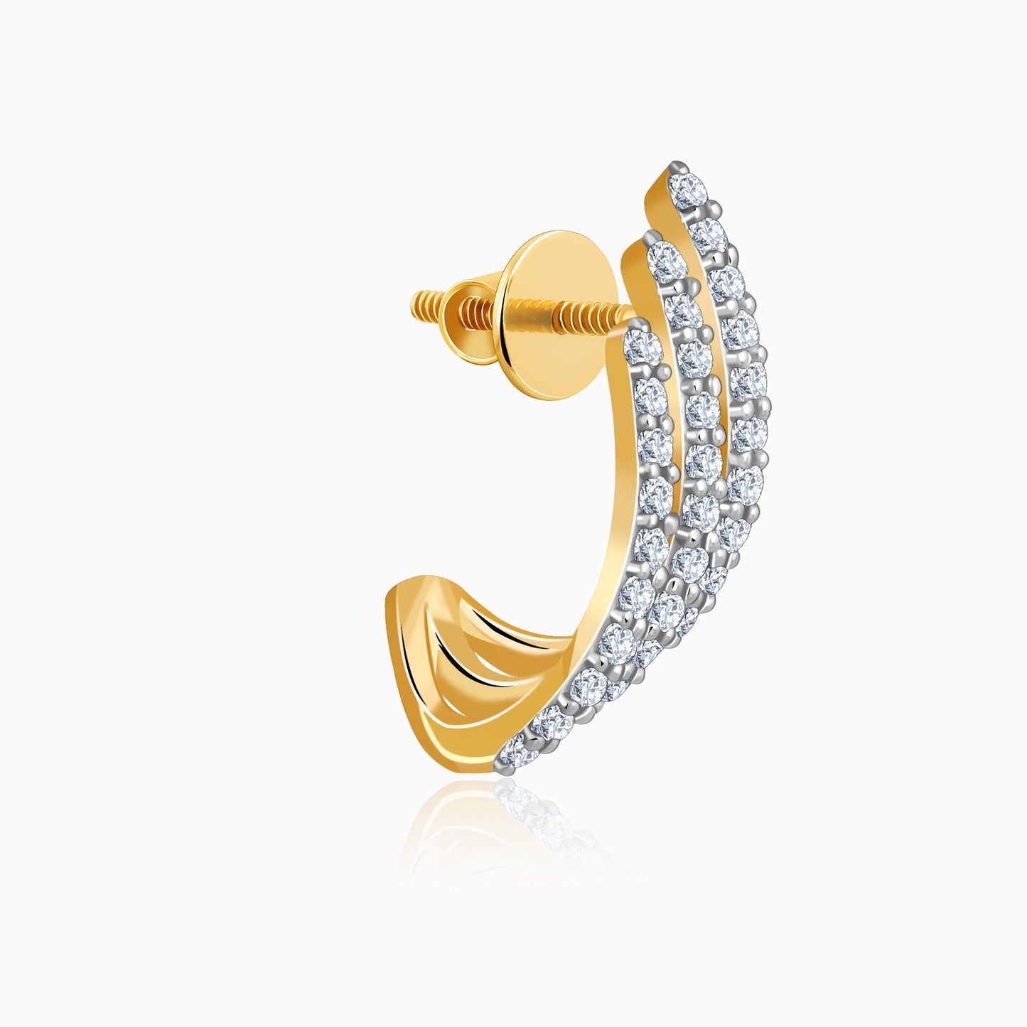 Gold Divine Feathers J Hoop Lab Grown Diamond Earrings