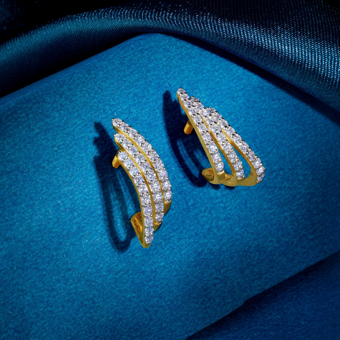 Gold Divine Feathers J Hoop Lab Grown Diamond Earrings