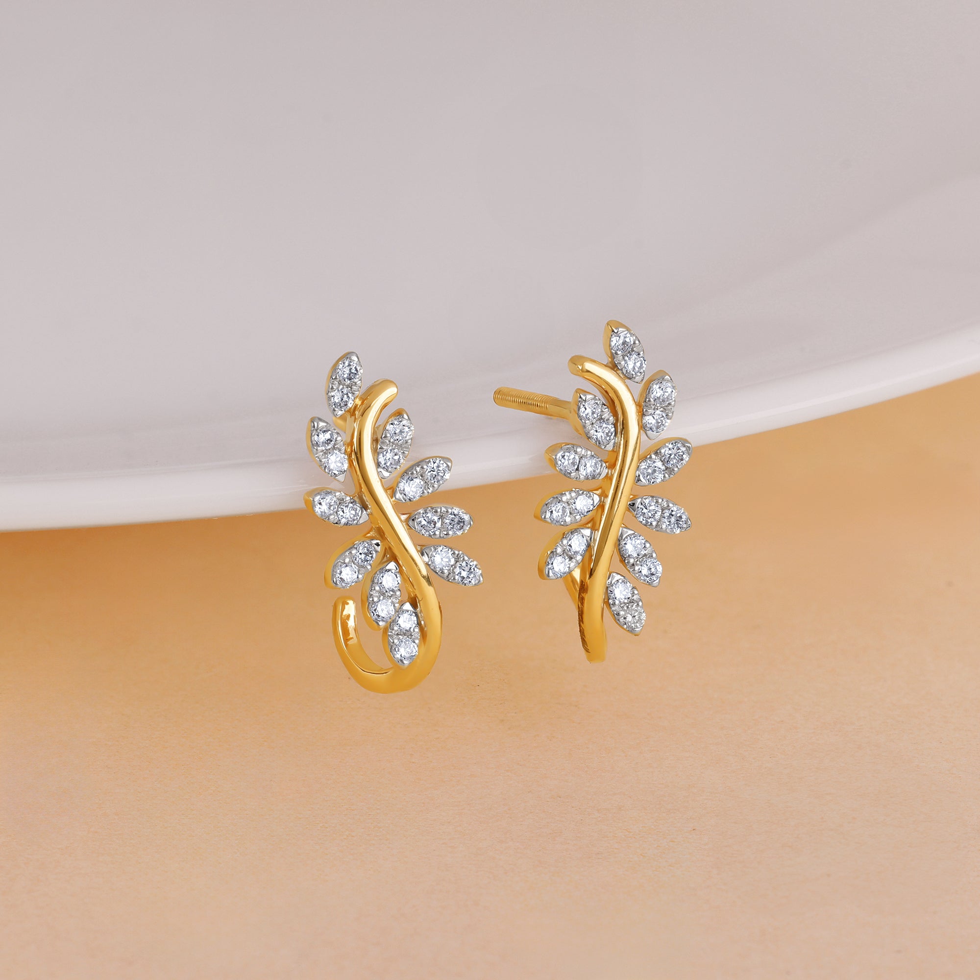 Gold Leafy Brilliance J Studs Lab Grown Diamond Earrings