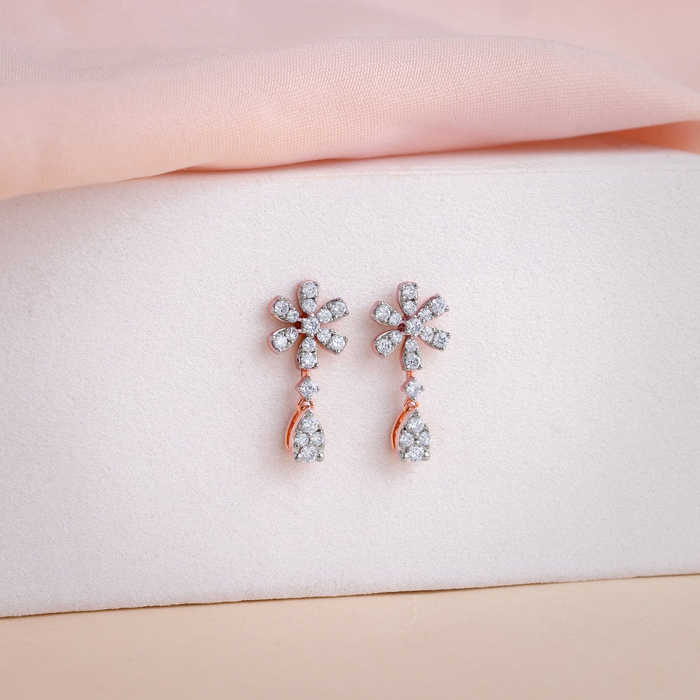 Rose Gold Floral Petal Lab Grown Diamond Earrings