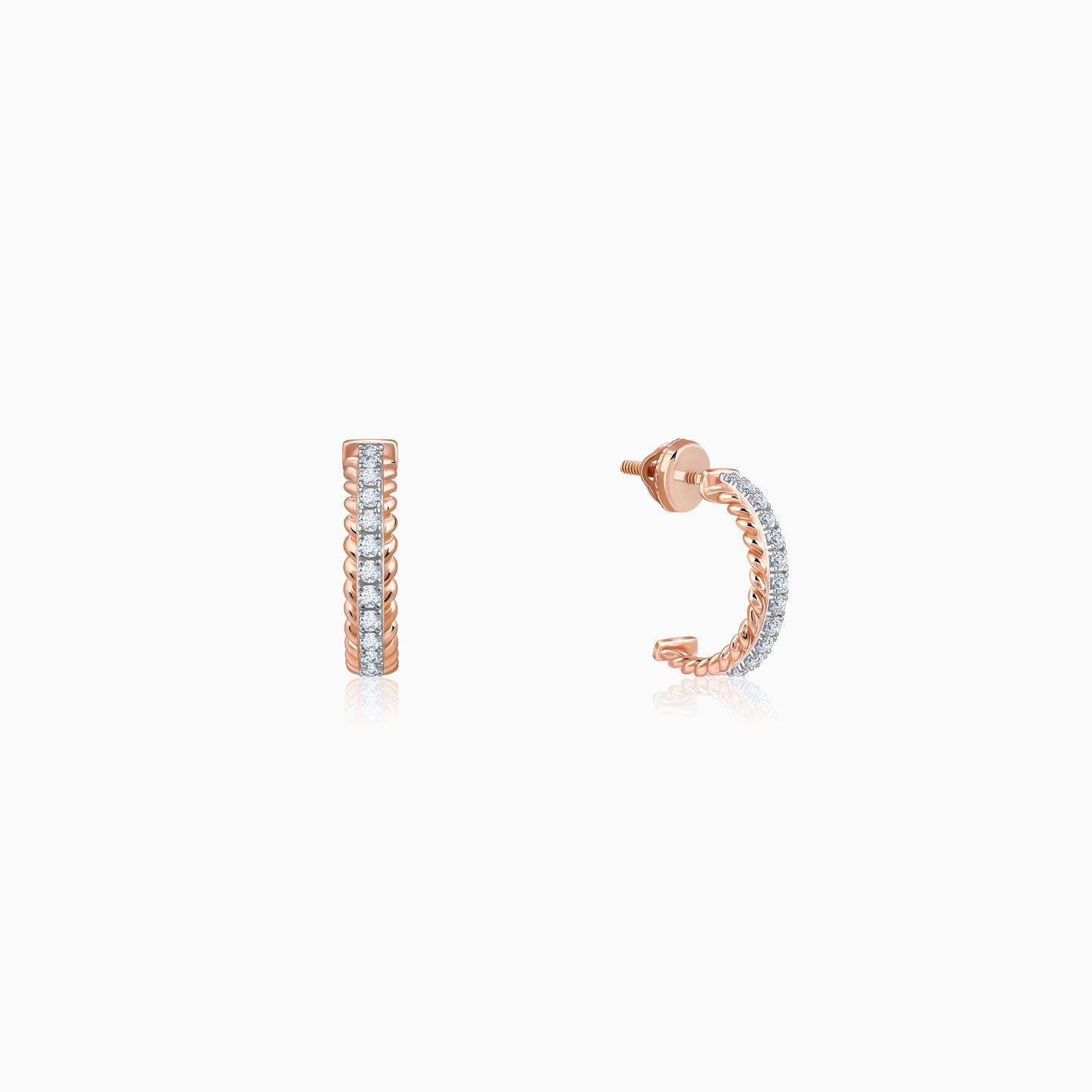 Rose Gold Braided J Hoop Lab Grown Diamond Earrings