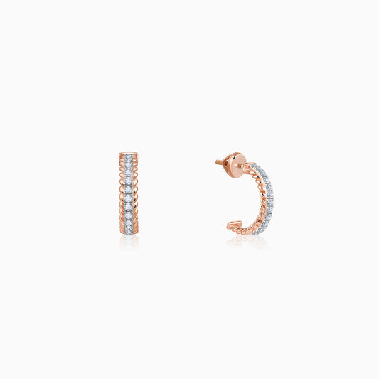 Rose Gold Braided J Hoop Lab Grown Diamond Earrings