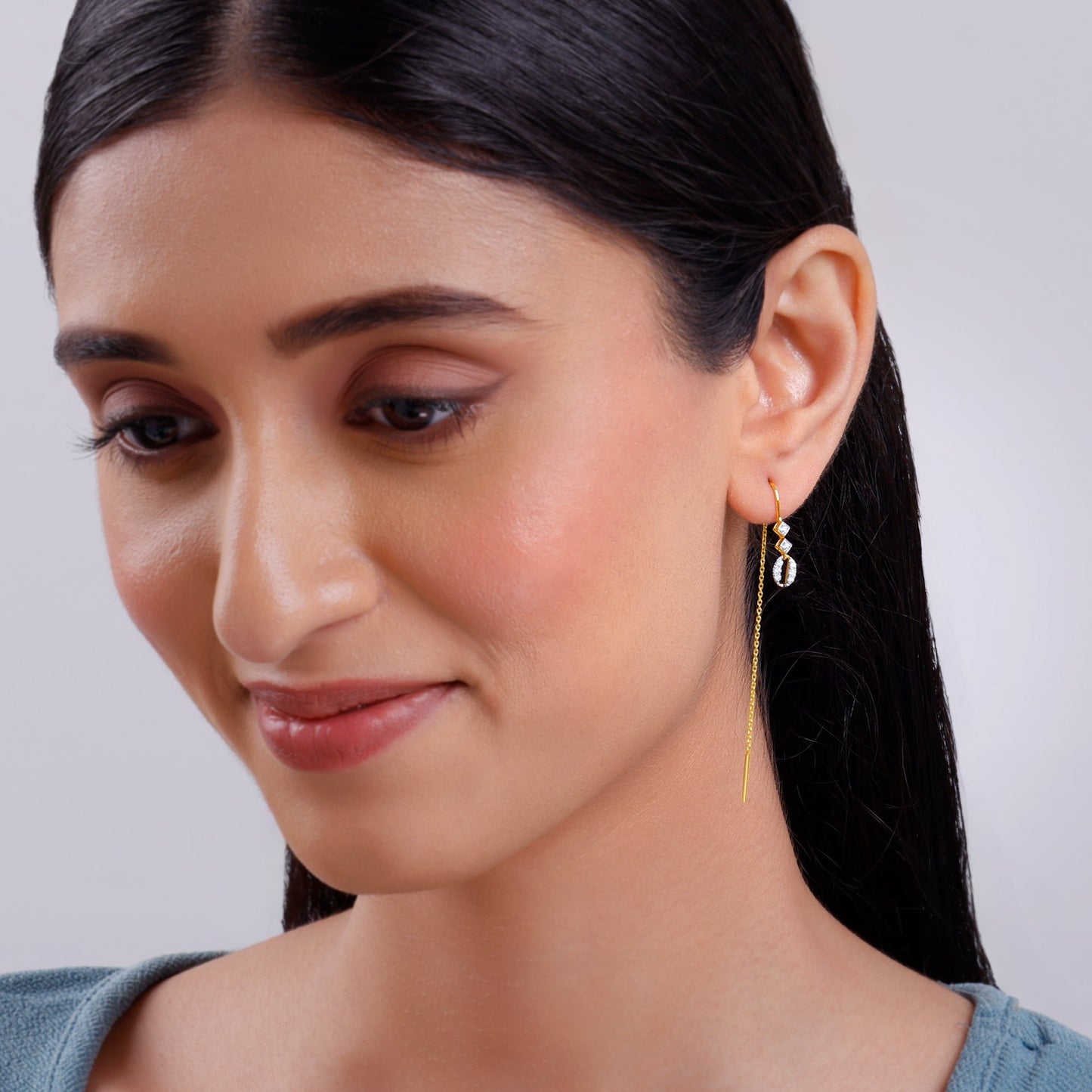 Gold Whispering Sui Dhaga Lab Grown Diamond Earrings