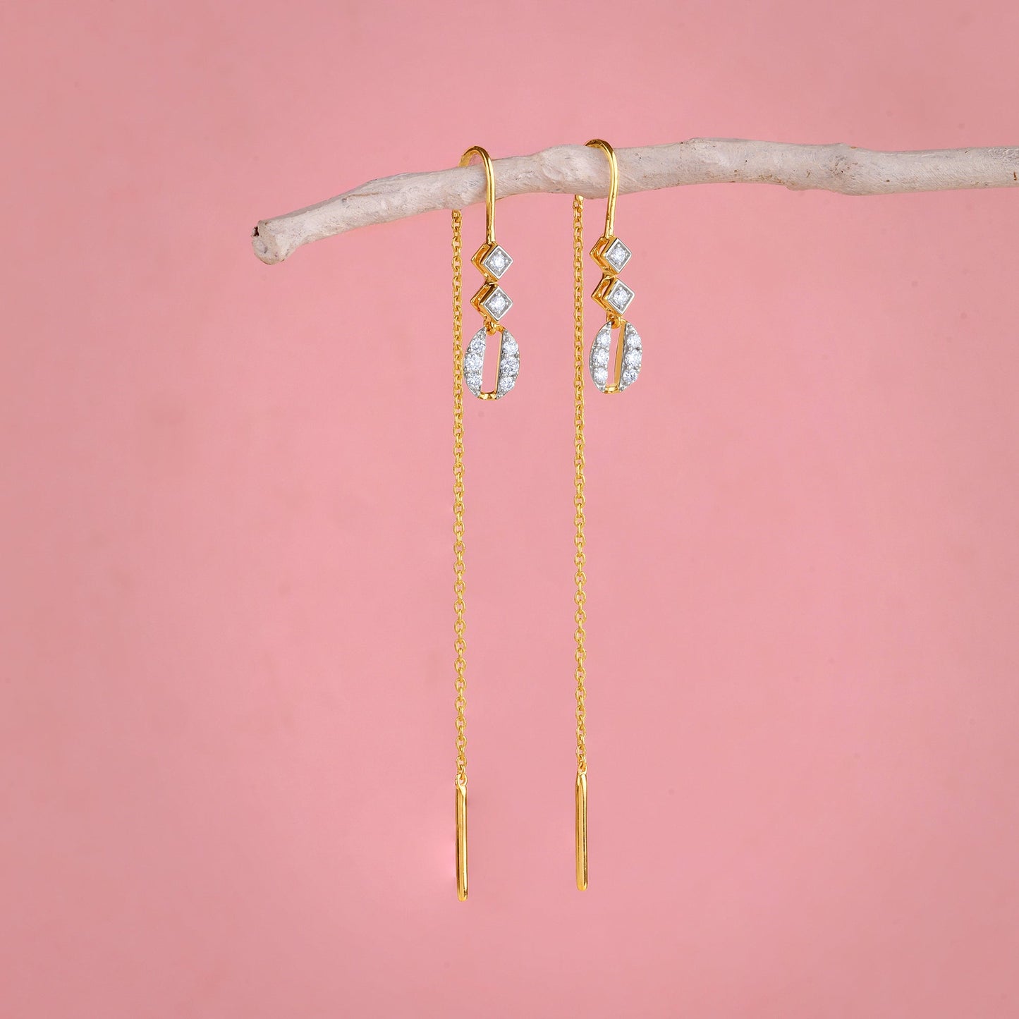 Gold Whispering Sui Dhaga Lab Grown Diamond Earrings