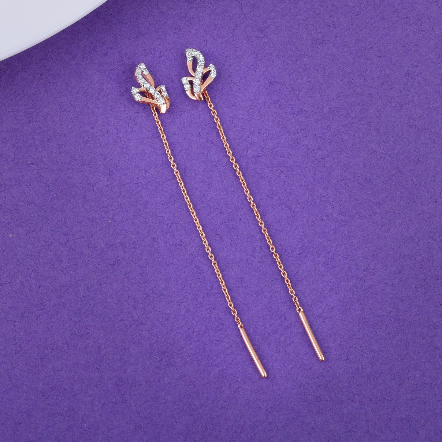Rose Gold Whispering Petal Sui Dhaga Diamond Earrings