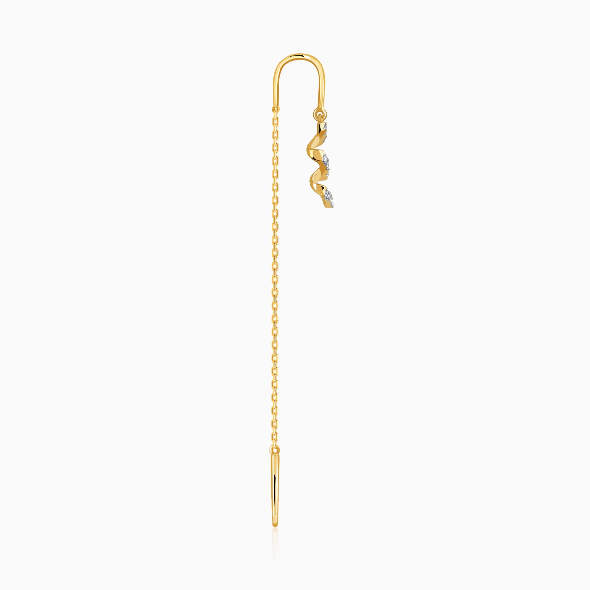 Gold Spiral Cascade Sui Dhaga Laab Grown Diamond Earrings
