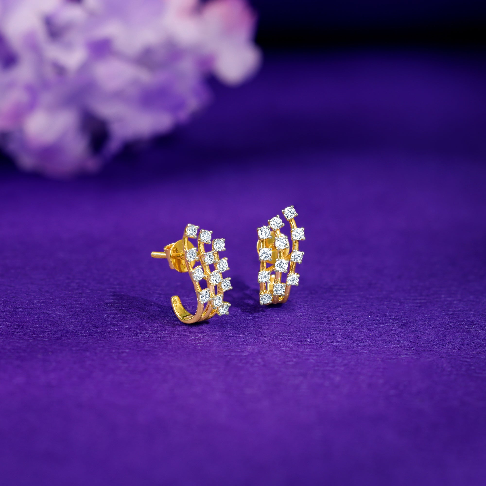 Gold Moonlit Waves J Hoop Lab Grown Diamond Earrings