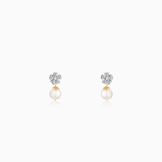 Gold Floral Pearl Diamond Earrings