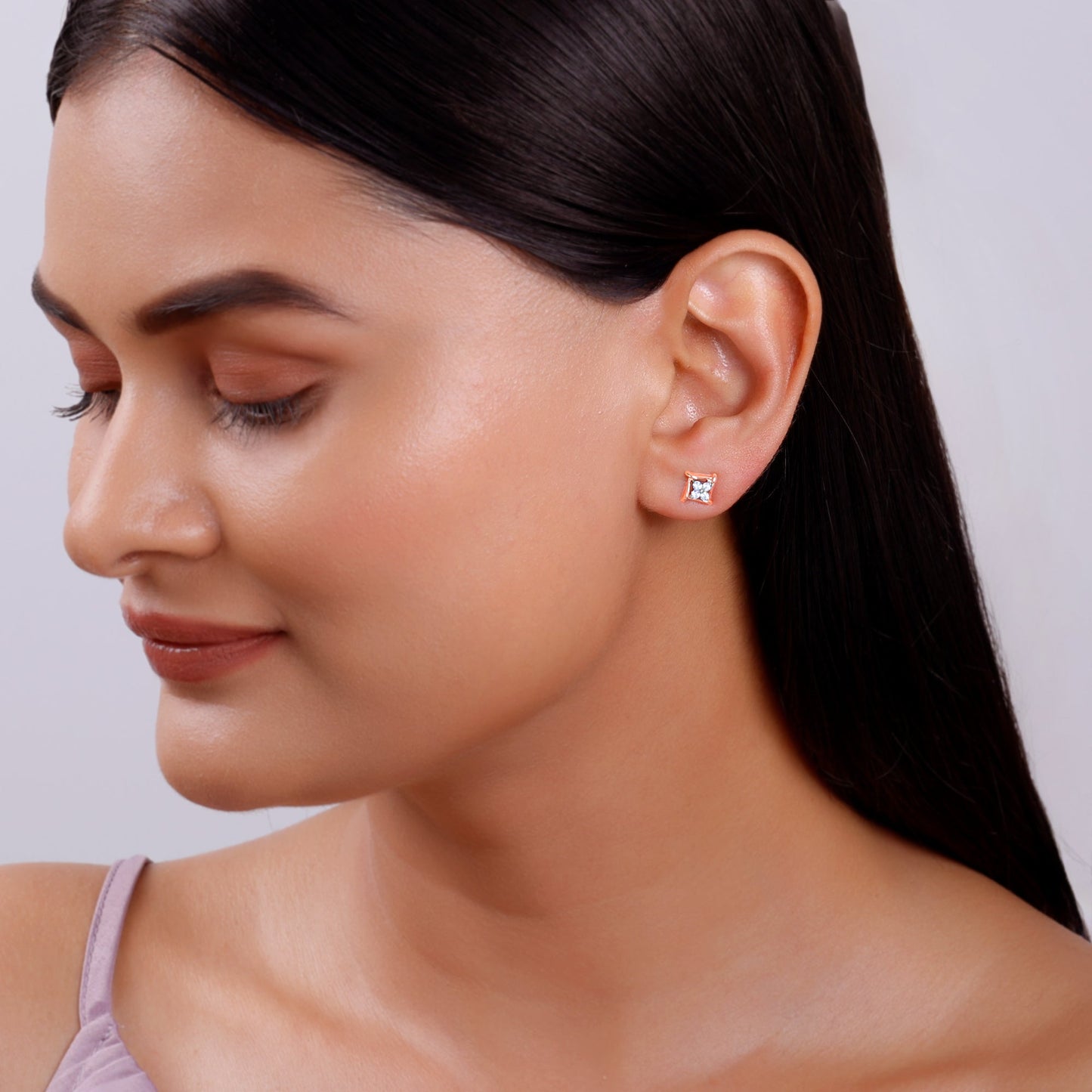 Rose Gold Princes Lab Grown Diamond Stud Earrings