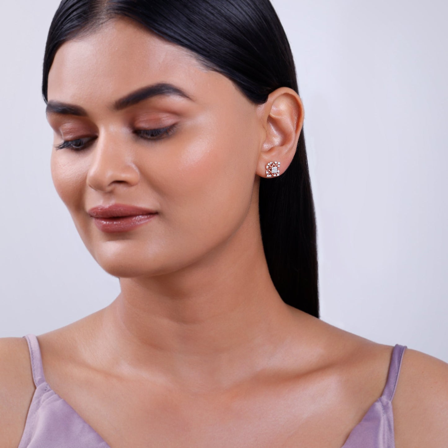 Rose Gold Damask Lab Grown Diamond Stud Earrings