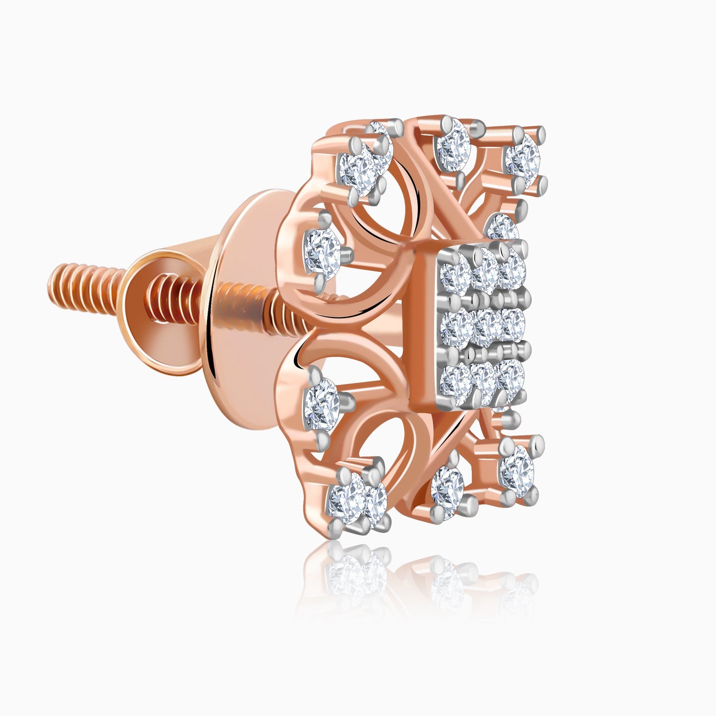 Rose Gold Damask Lab Grown Diamond Stud Earrings