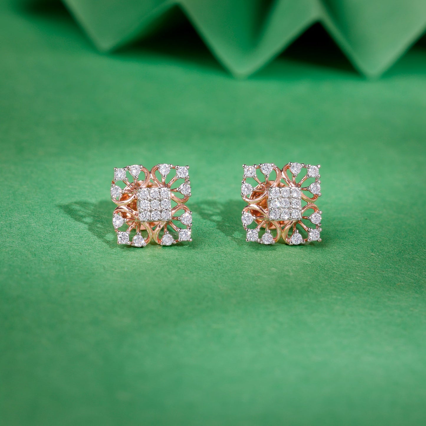 Rose Gold Damask Lab Grown Diamond Stud Earrings