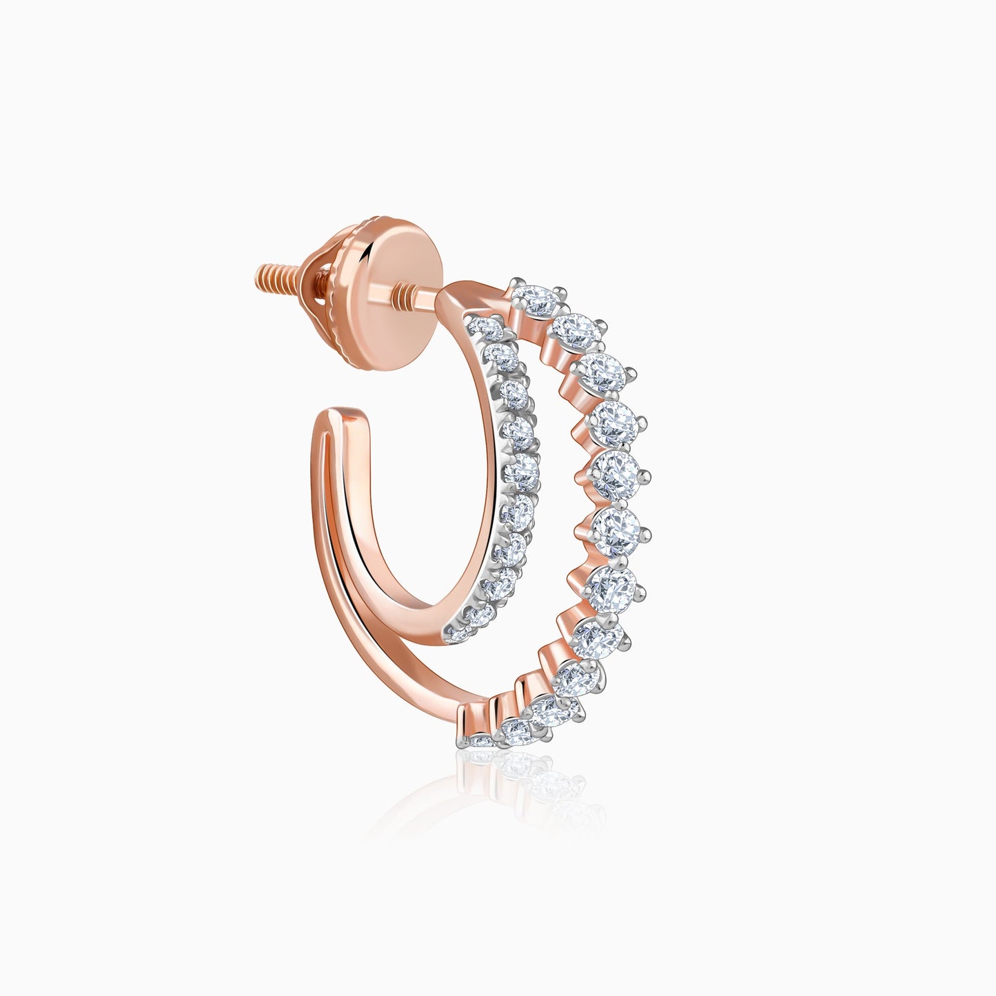 Rose Gold Crescent Moon Lab Grown Diamond Hoop Earrings
