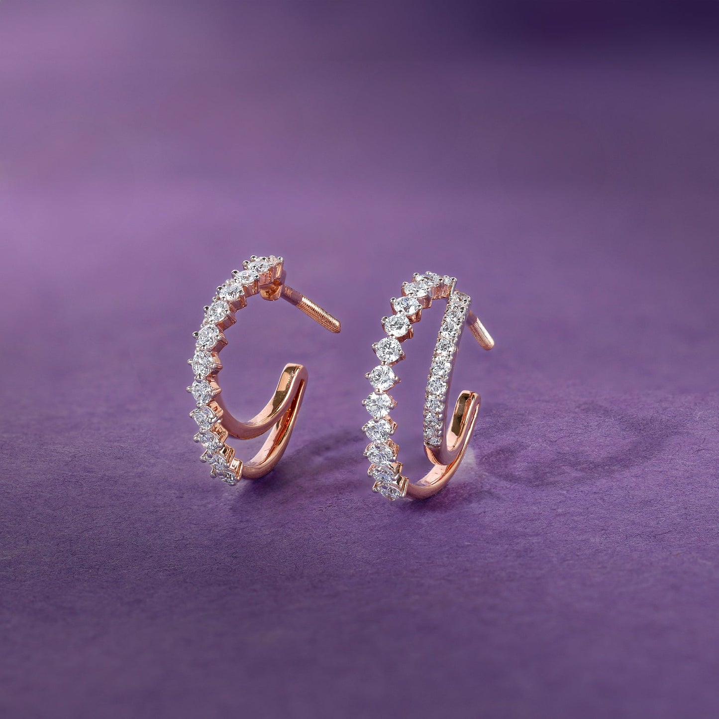 Rose Gold Crescent Moon Lab Grown Diamond Hoop Earrings