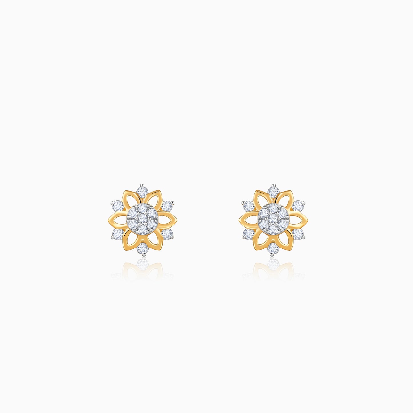 Gold Sunflower Lab Grown Diamond Stud Earrings