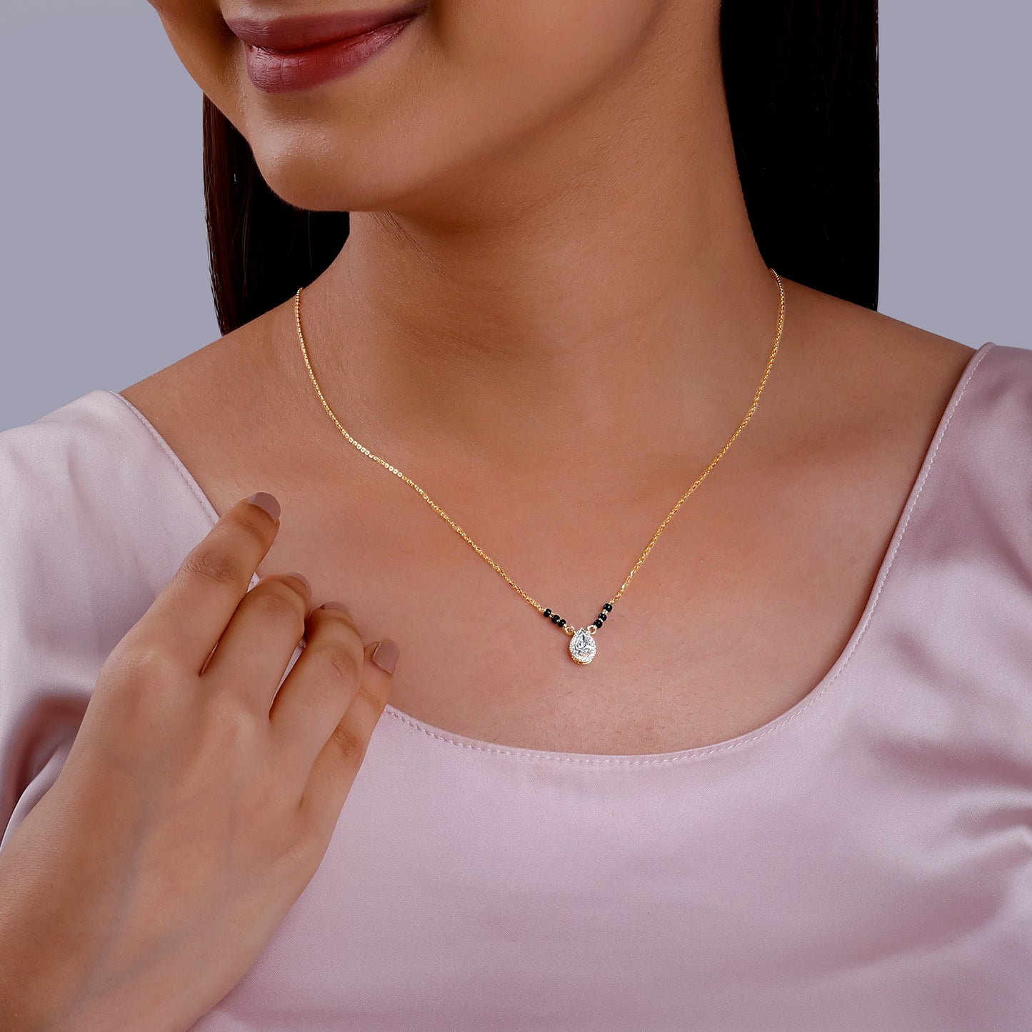 Gold Elegant Solitaire Lab Grown Diamond Mangalsutra