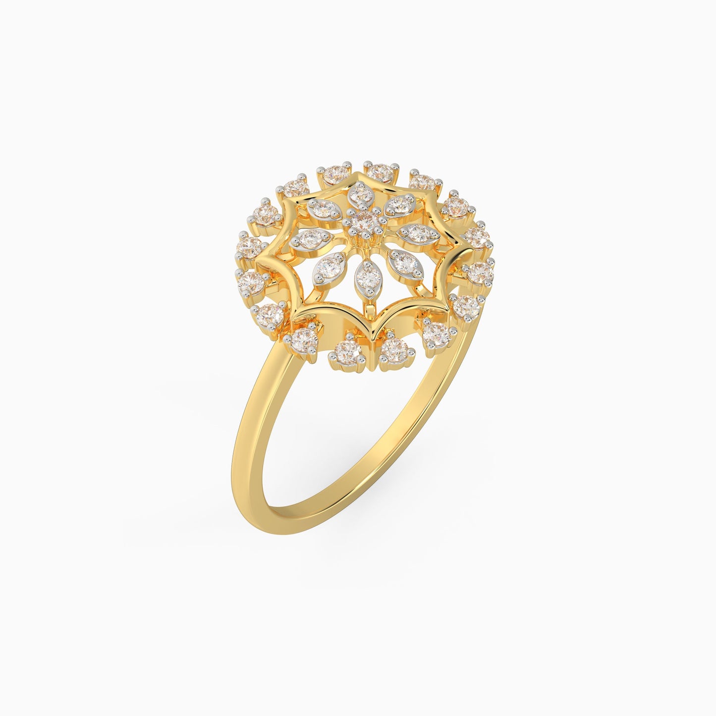 Gold Glamorous Floral Diamond Ring