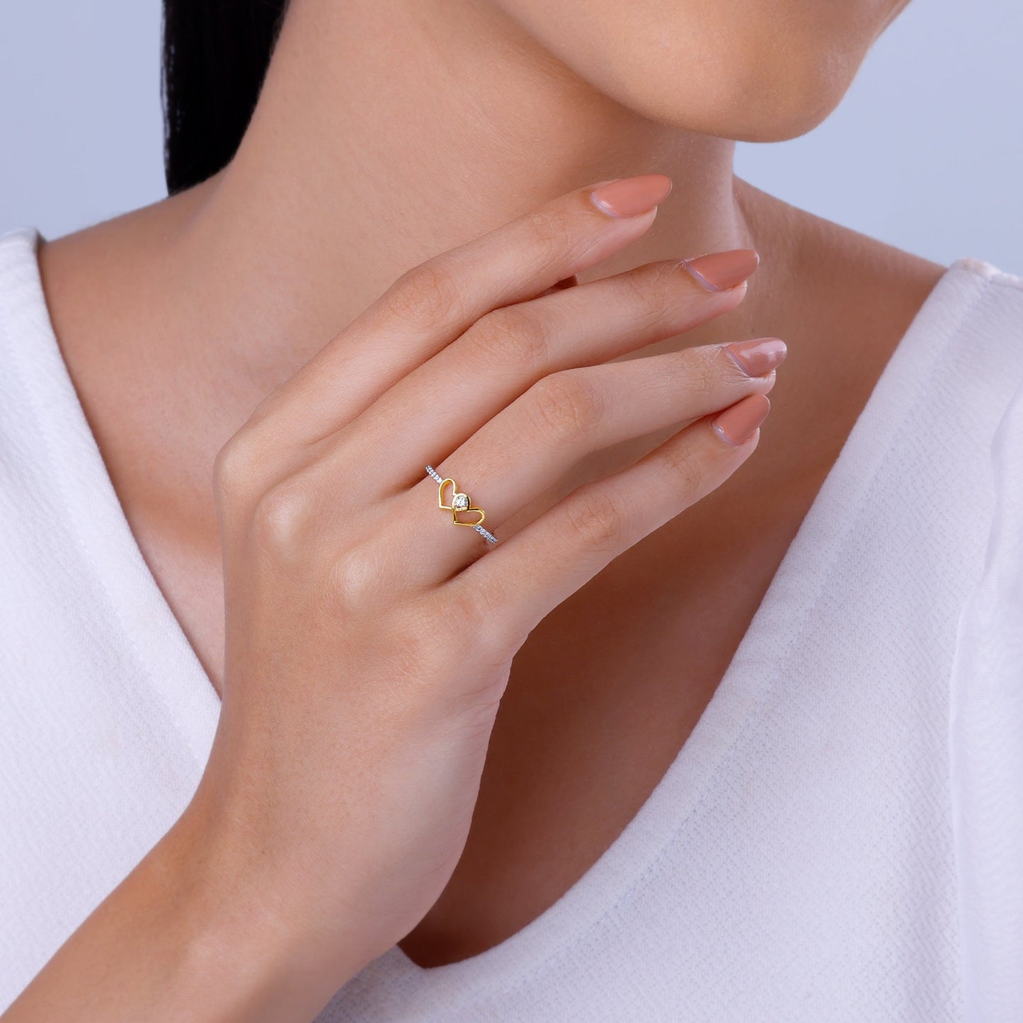 Gold Twin Hearts Diamond Ring