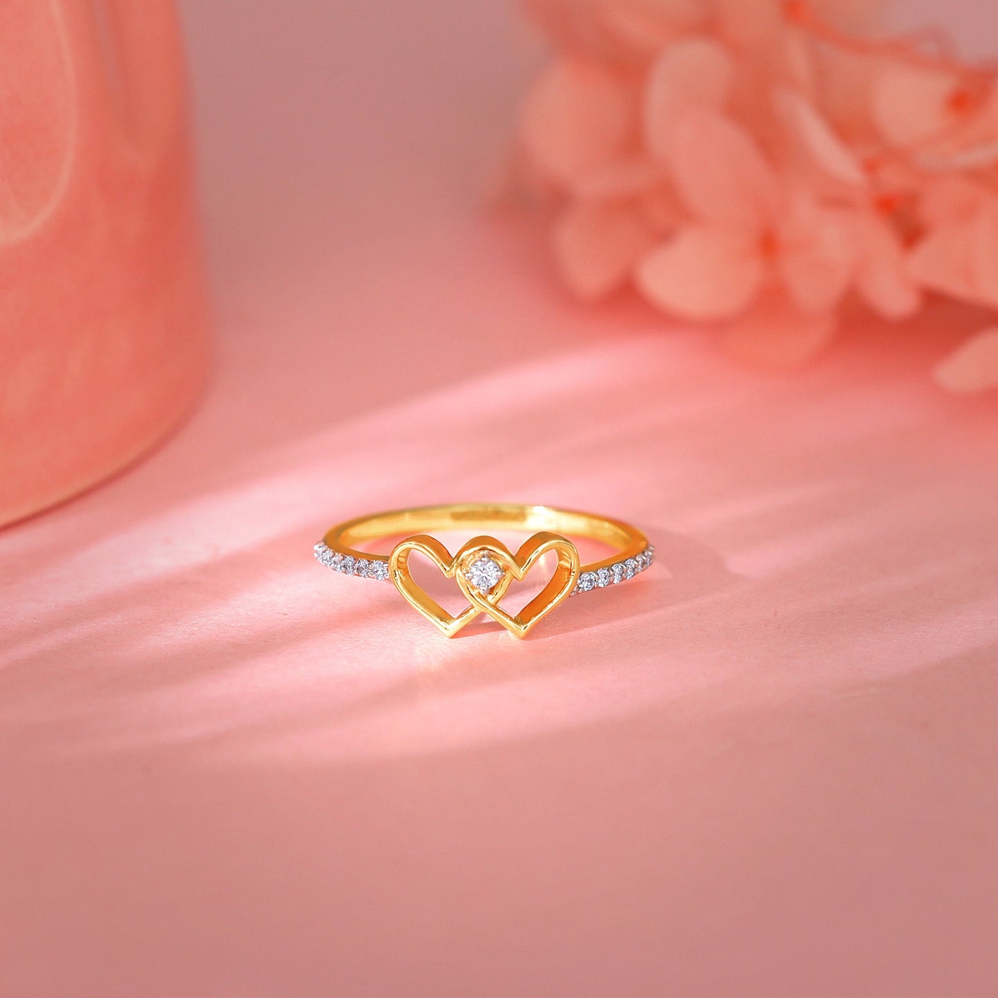 Gold Twin Hearts Diamond Ring