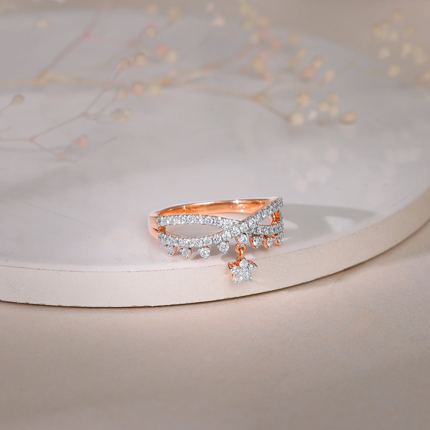 Rose Gold Party Floral Diamond Ring