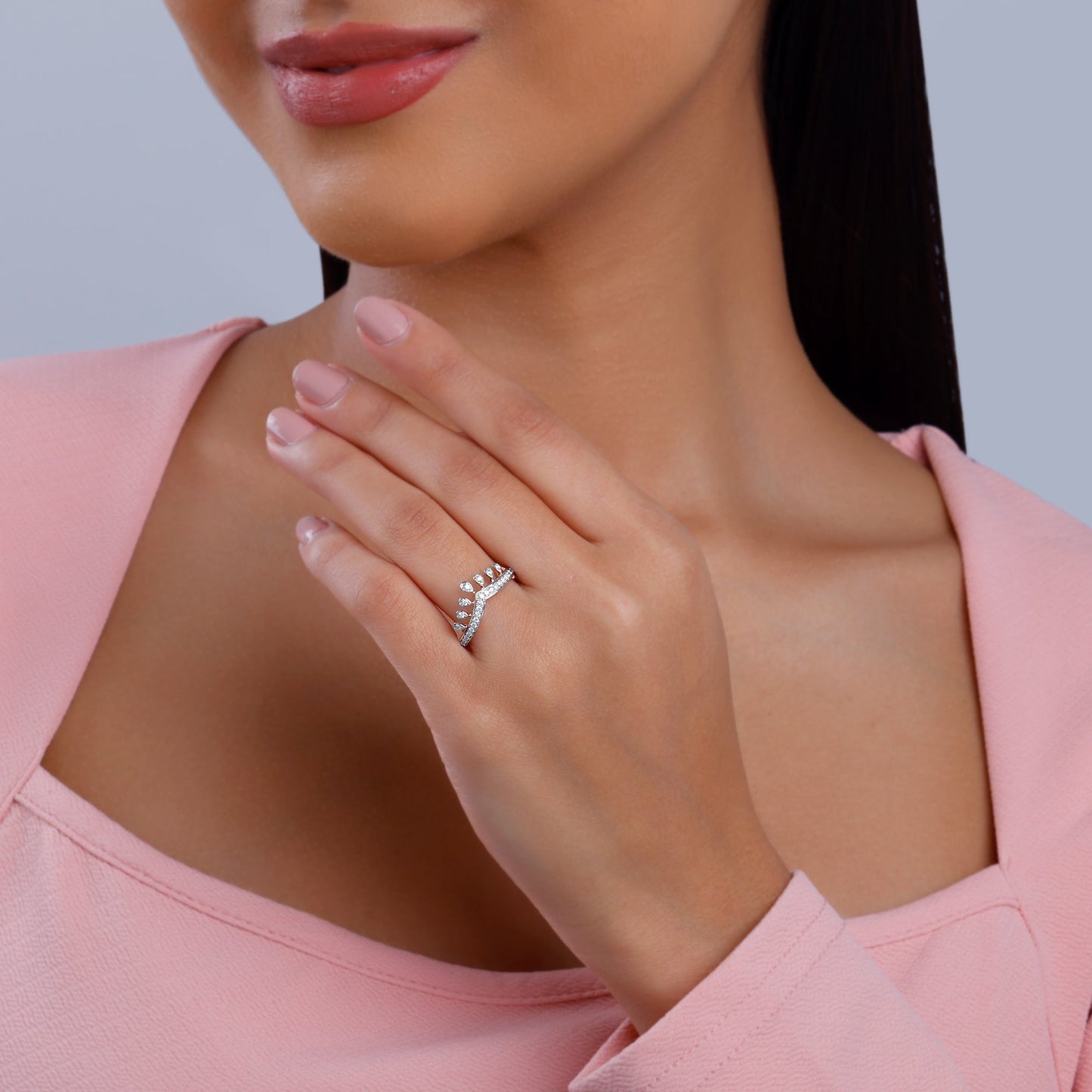Rose Gold Tiara Crown Lab Grown Diamond Ring