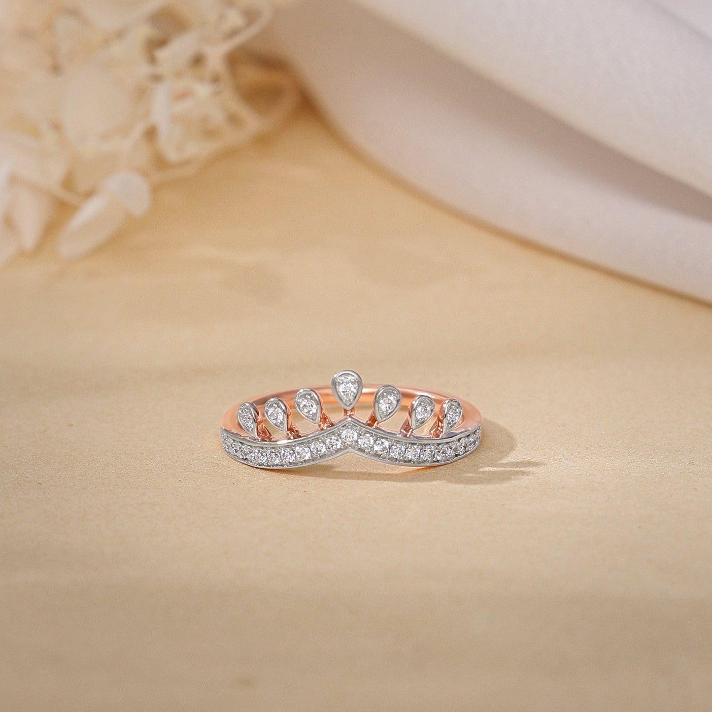 Rose Gold Tiara Crown Lab Grown Diamond Ring