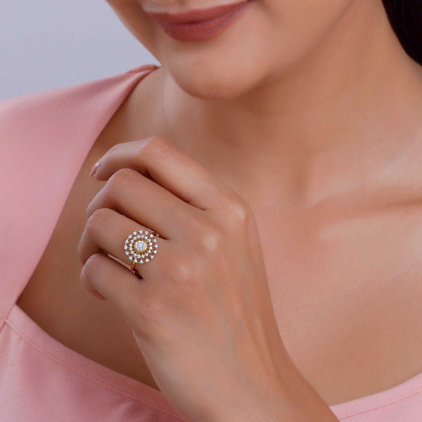 Gold Mystique Bloom Lab Grown Diamond Halo Ring