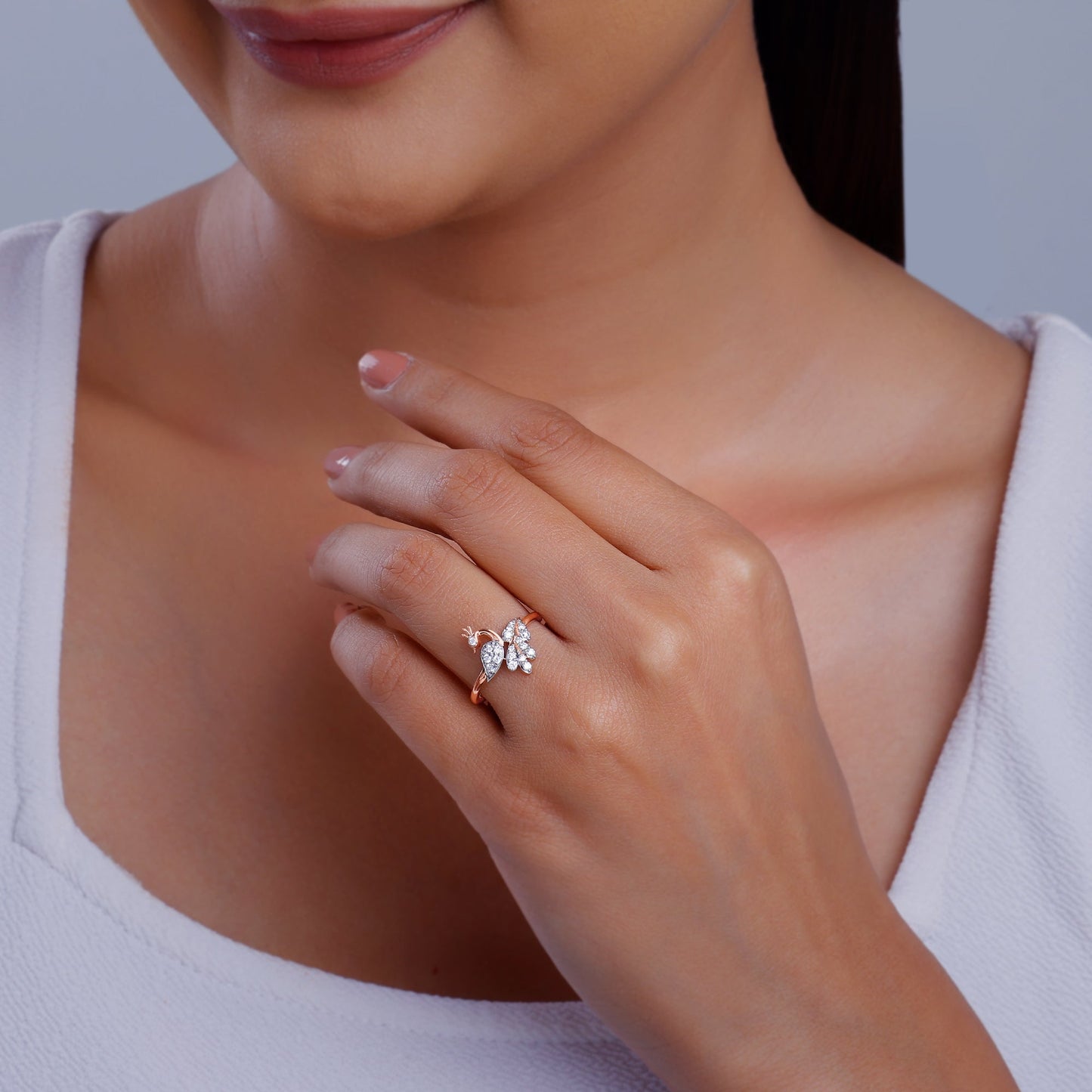 Rose Gold Peacock Lab Grown Diamond Ring