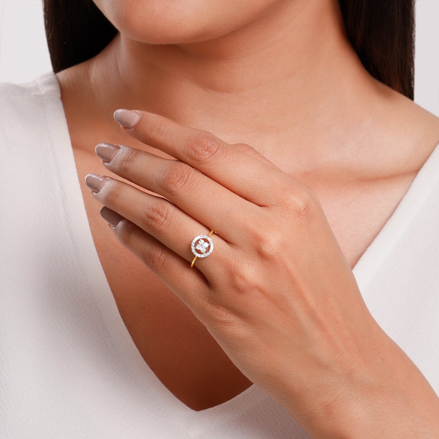 Gold Plumeria Halo Lab Grown Diamond Ring