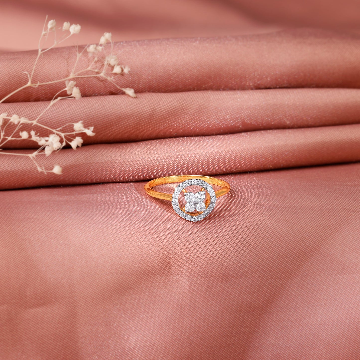 Gold Plumeria Halo Lab Grown Diamond Ring