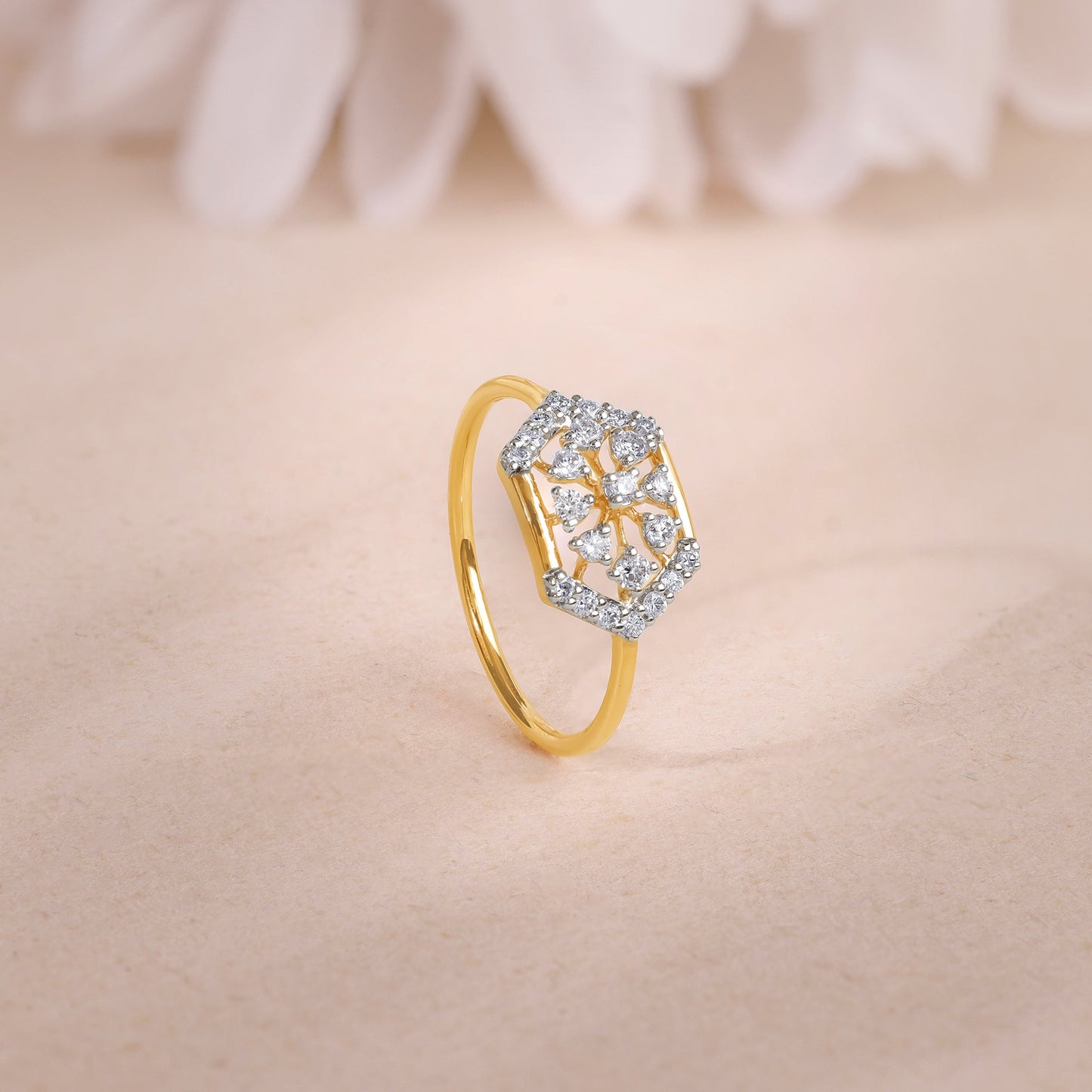 Gold Hexagonaria Lab Grown Diamond Ring