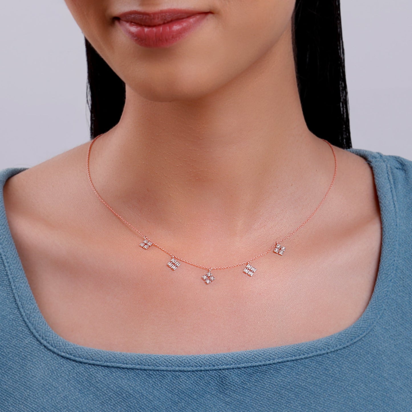 Rose Gold Geometric Lab Grown Diamond Necklace