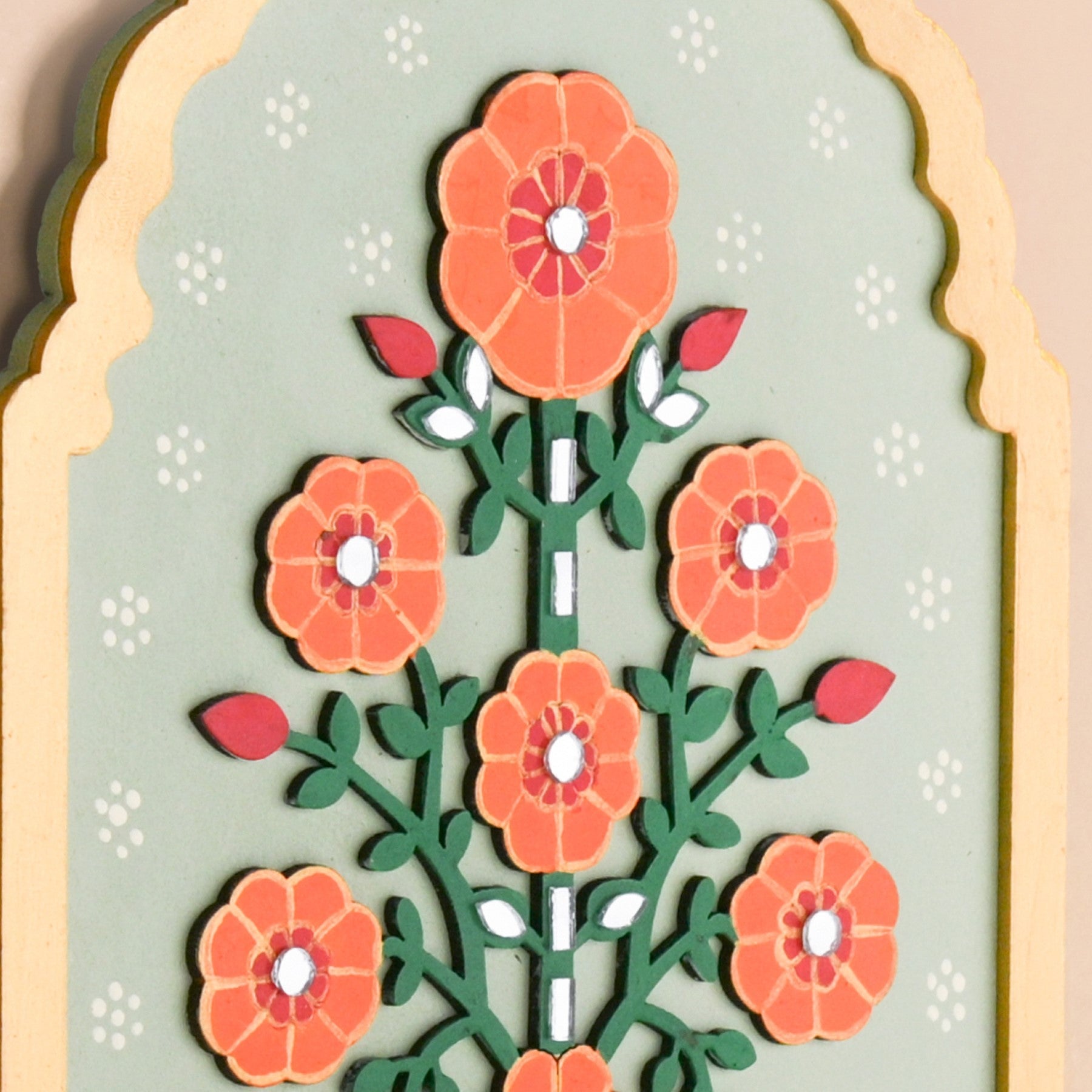 Phool Mirror Work Tealight Candle Holder Lippan Wall Art Set Of 2