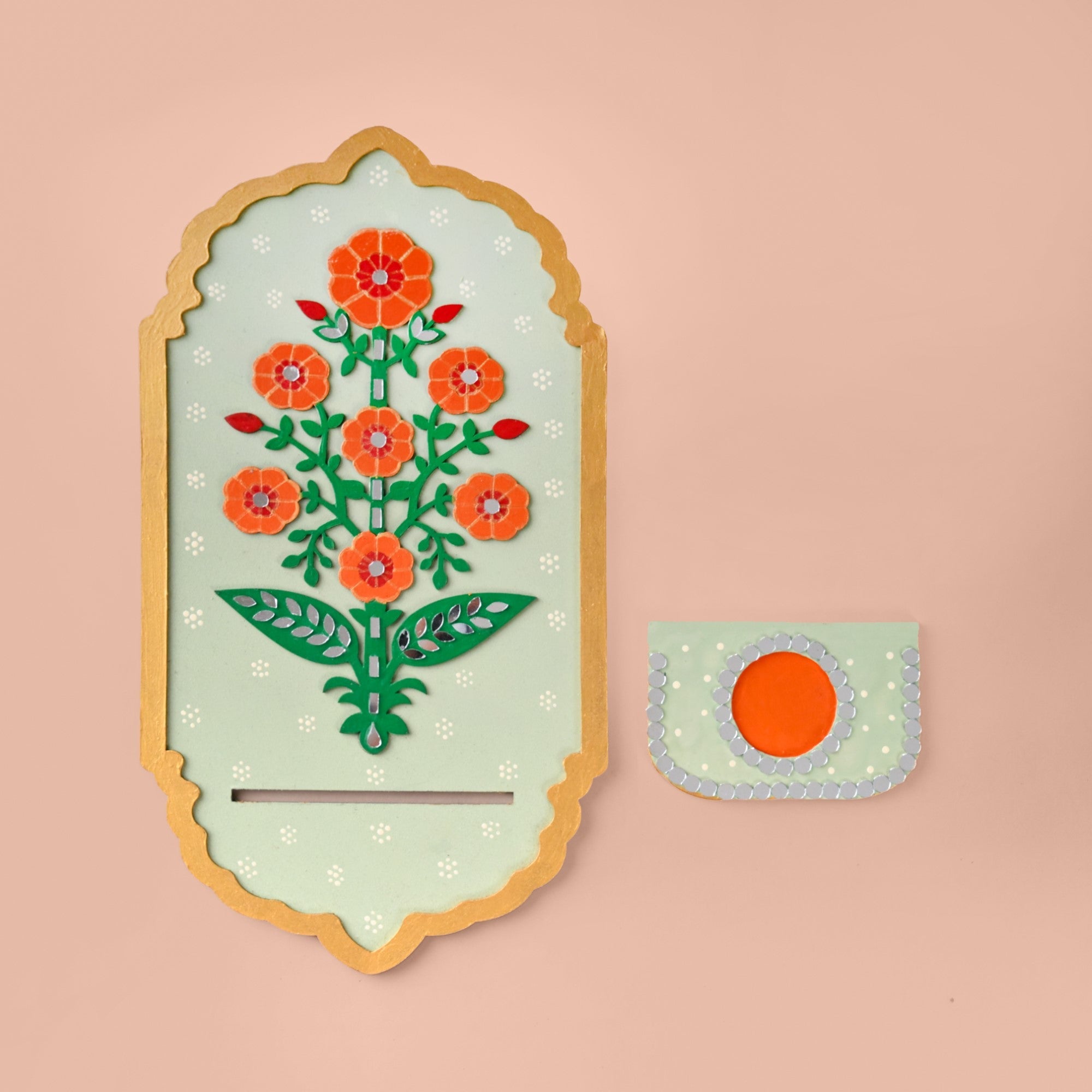 Phool Mirror Work Tealight Candle Holder Lippan Wall Art Set Of 2