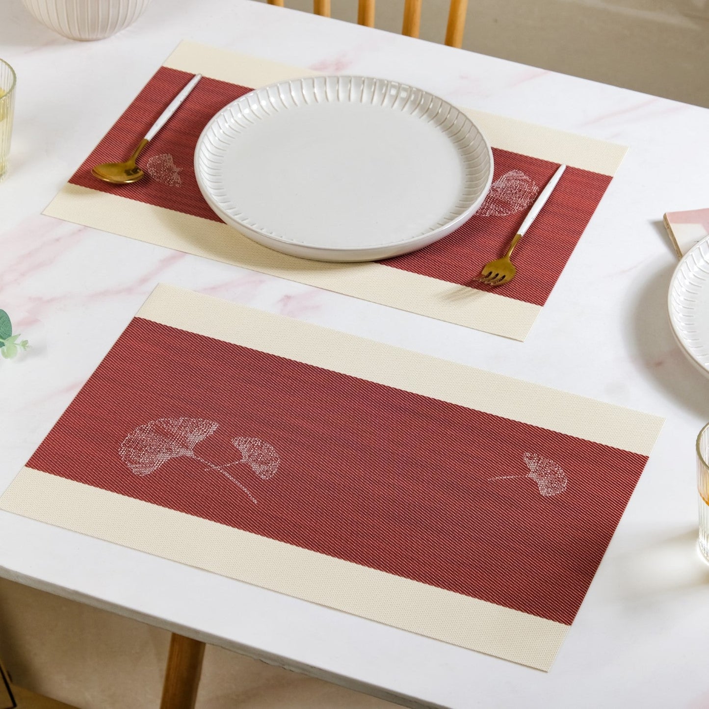 Ginkgo Maroon Table Mat Set Of 6