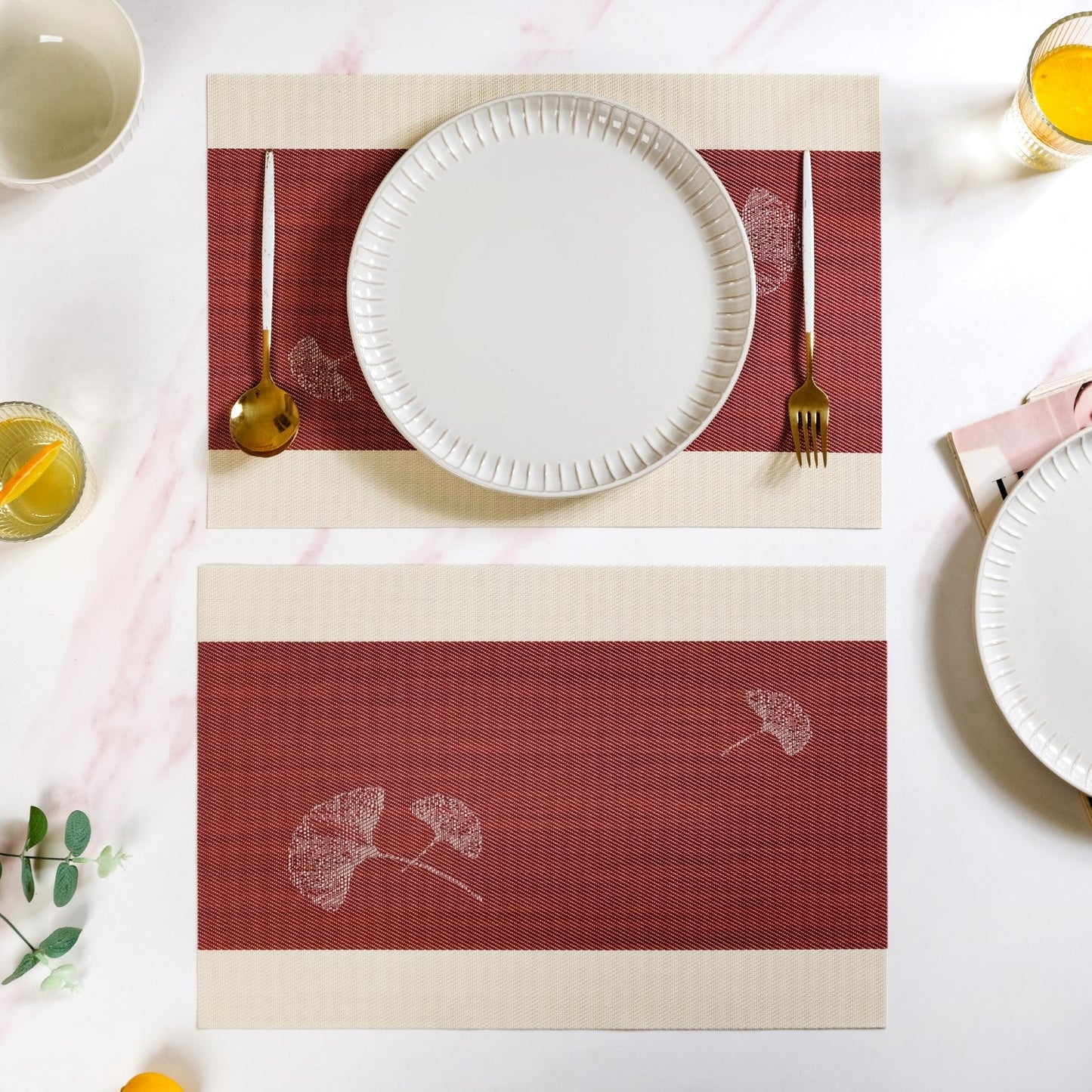 Ginkgo Maroon Table Mat Set Of 6