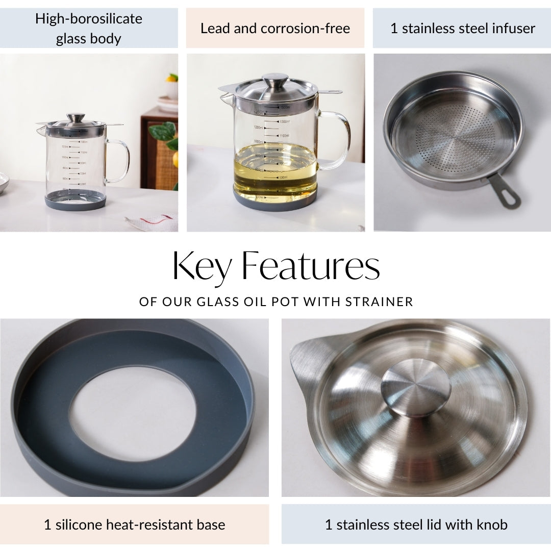 Glass Oil Pot With Strainer 1500ml